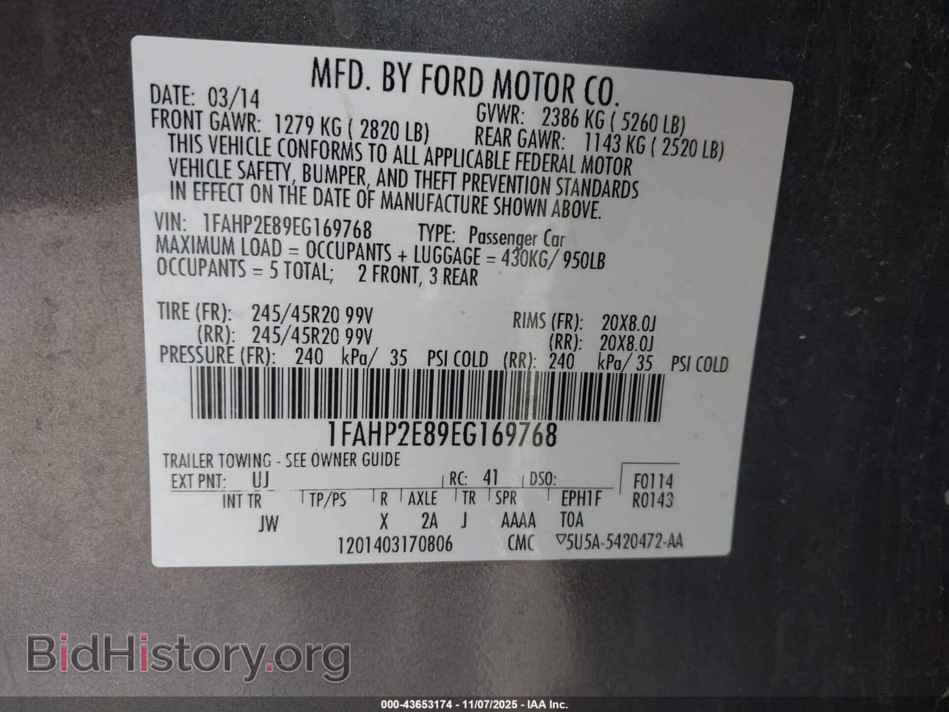 2014 FORD TAURUS - VIN: 1FAHP2E89EG169768 - Фото 9