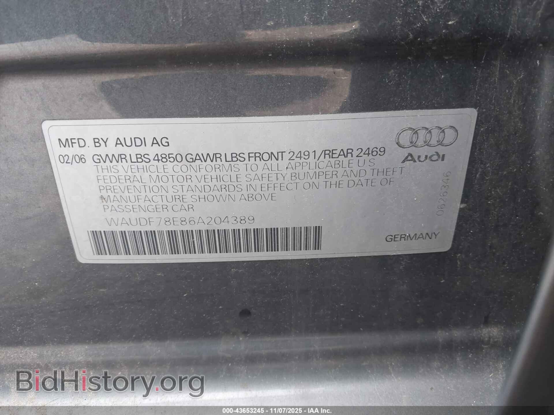 2006 AUDI A4 - VIN: WAUDF78E86A204389 - Фото 9