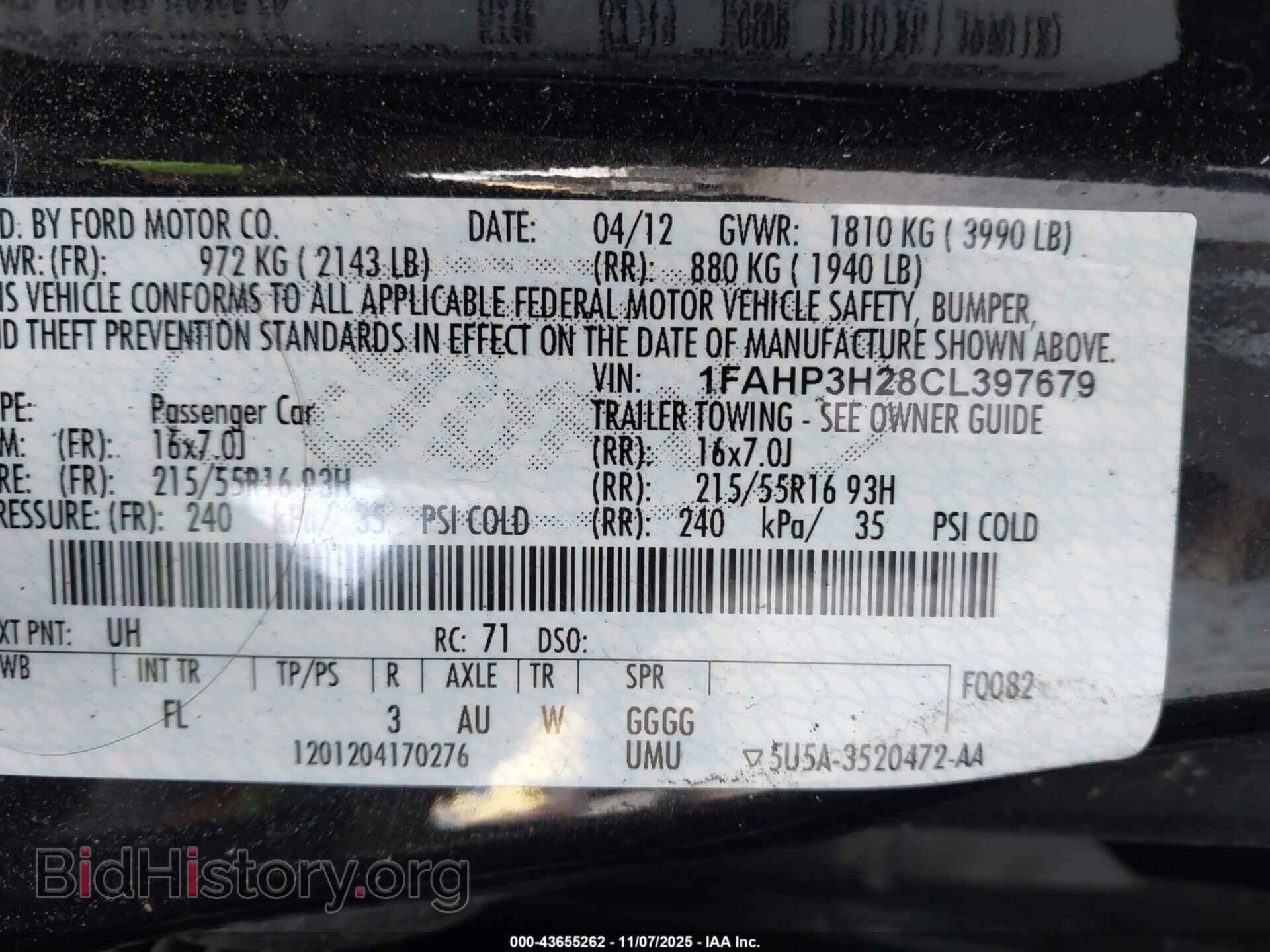 2012 FORD FOCUS - VIN: 1FAHP3H28CL397679 - Фото 9