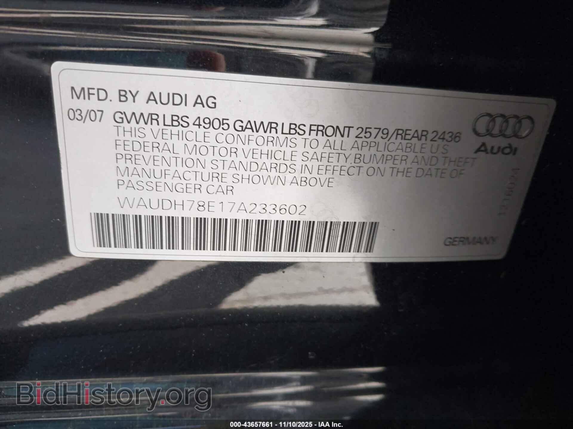 2007 AUDI A4 - VIN: WAUDH78E17A233602 - Photo 9
