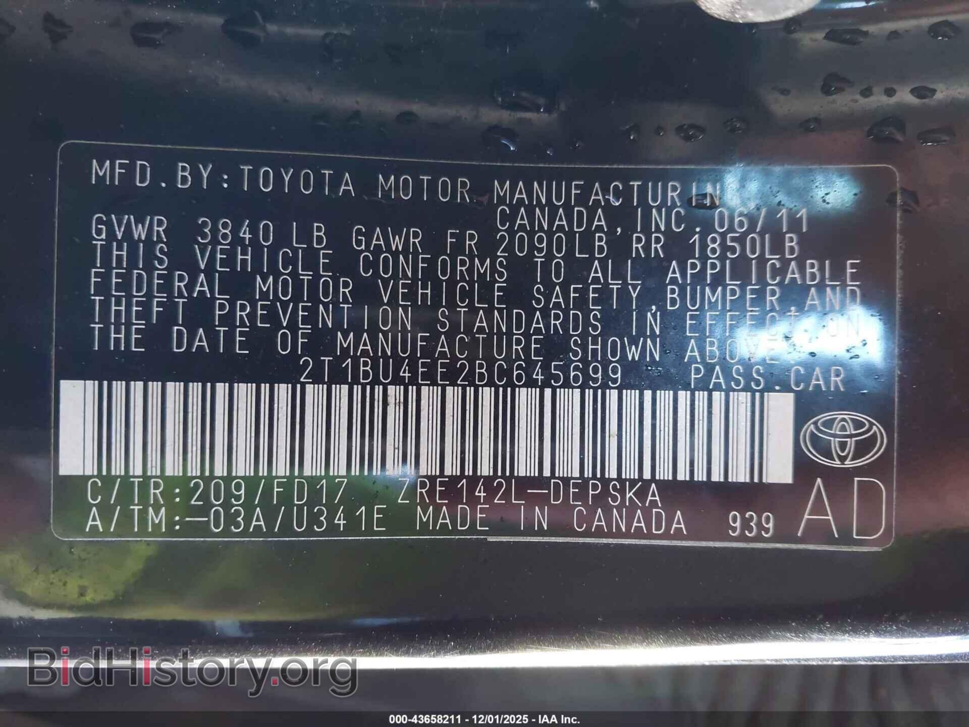 2011 TOYOTA COROLLA - VIN: 2T1BU4EE2BC645699 - Фото 9