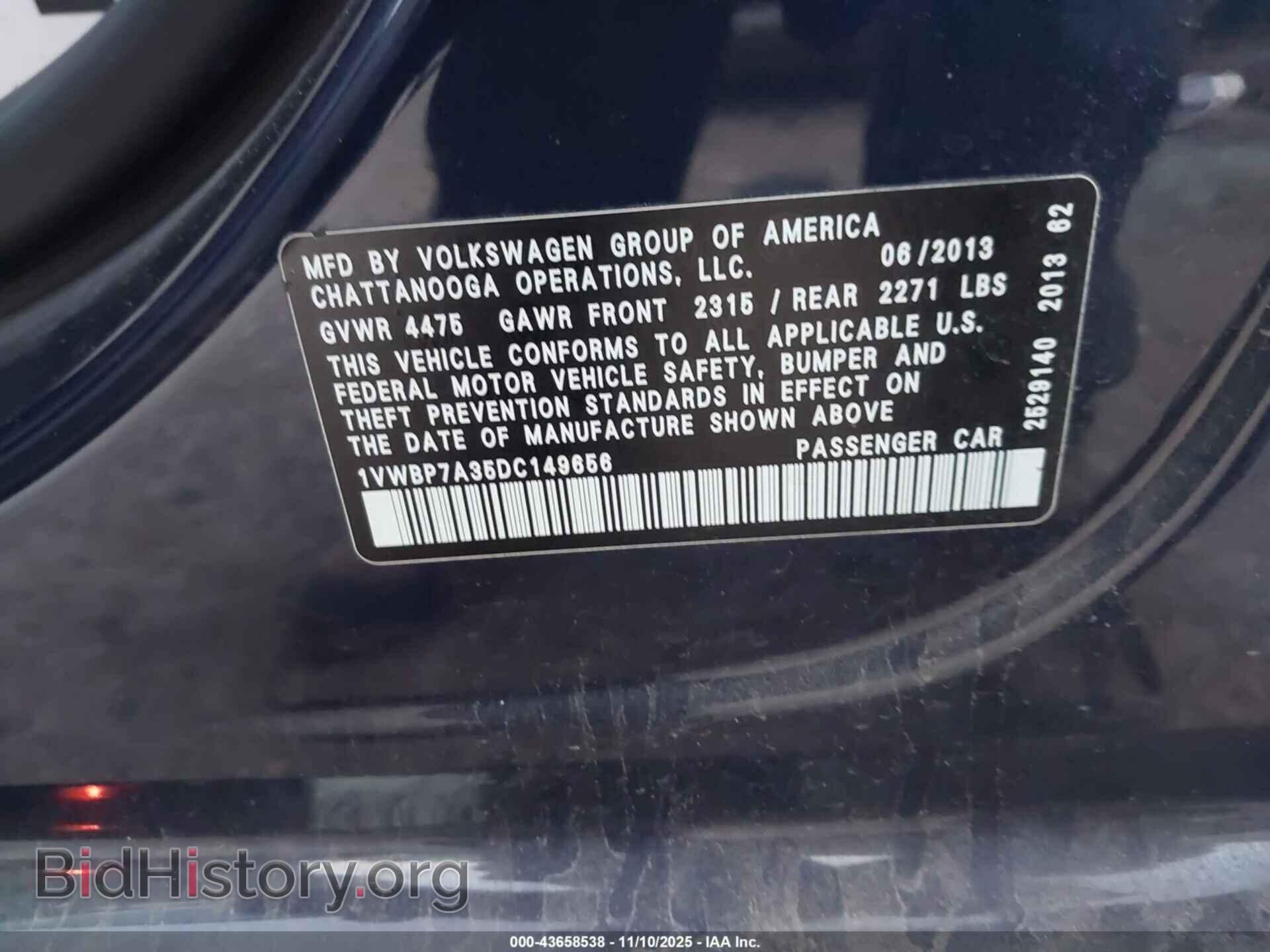 2013 VOLKSWAGEN PASSAT - VIN: 1VWBP7A35DC149656 - Фото 9