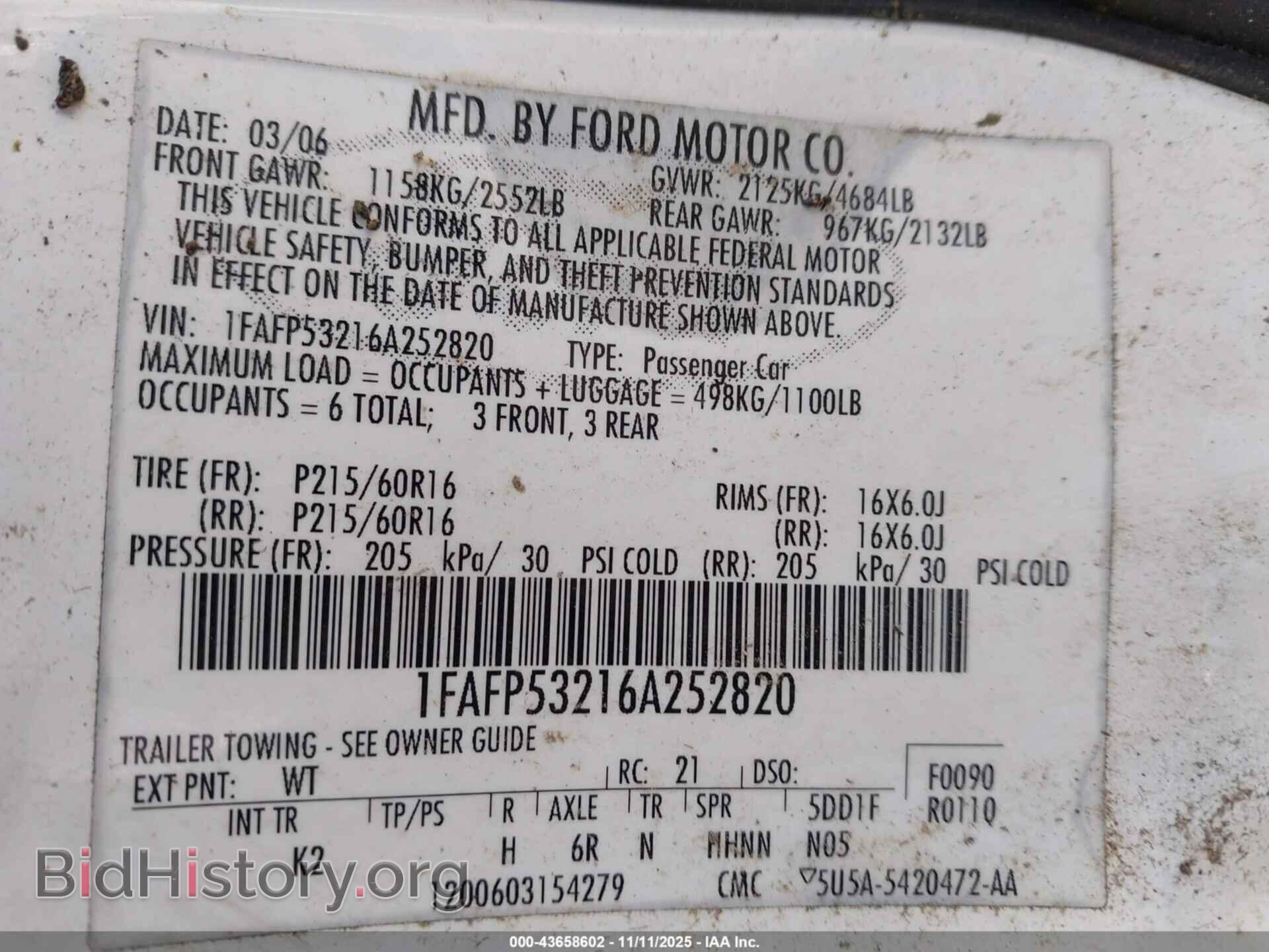 2006 FORD TAURUS - VIN: 1FAFP53216A252820 - Фото 9