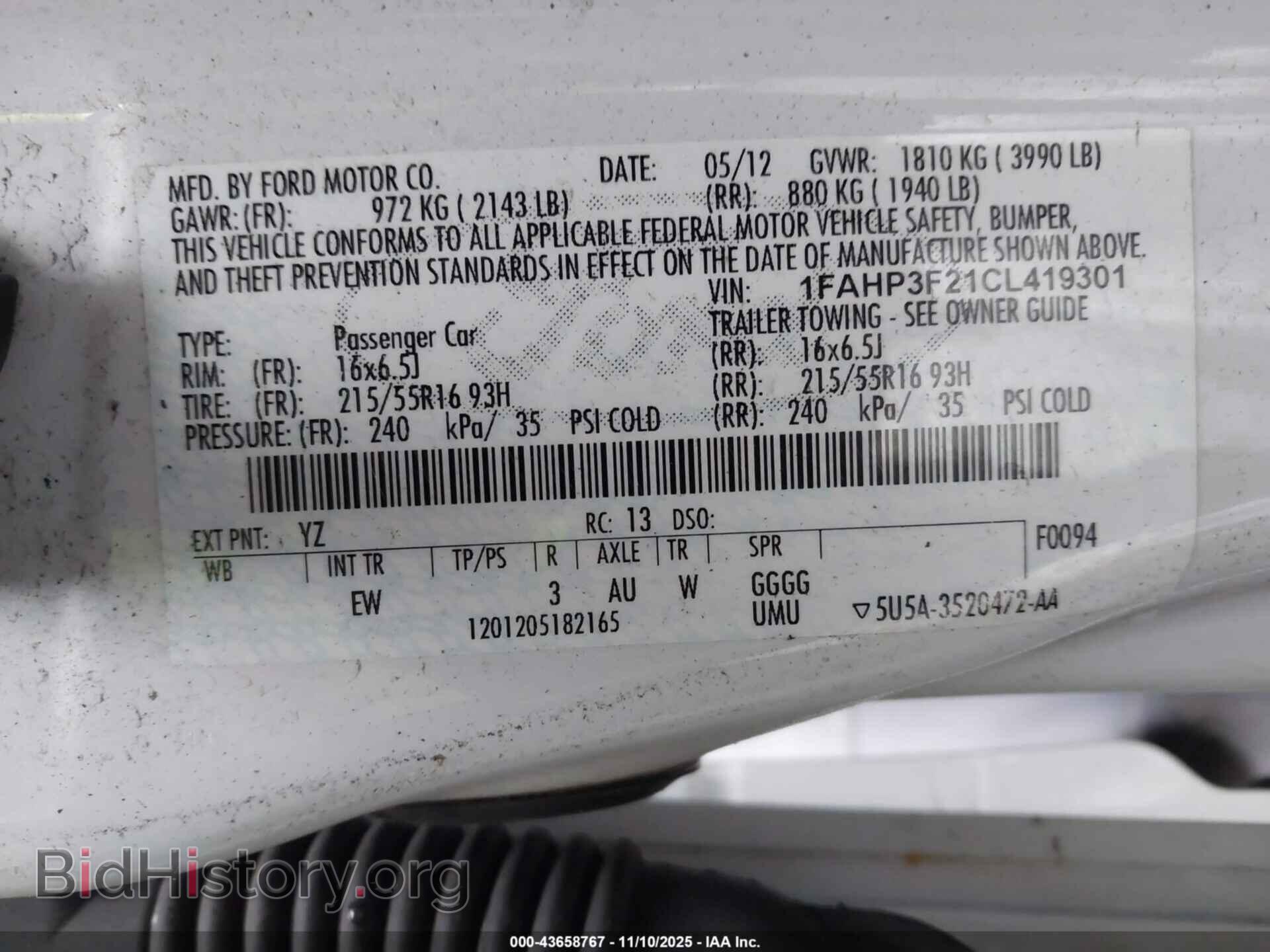 2012 FORD FOCUS - VIN: 1FAHP3F21CL419301 - Фото 9