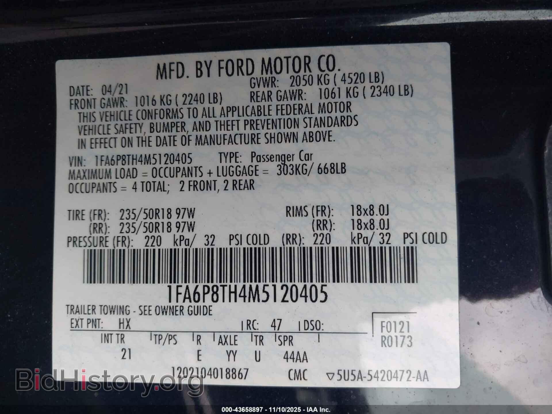2021 FORD MUSTANG - VIN: 1FA6P8TH4M5120405 - Фото 9