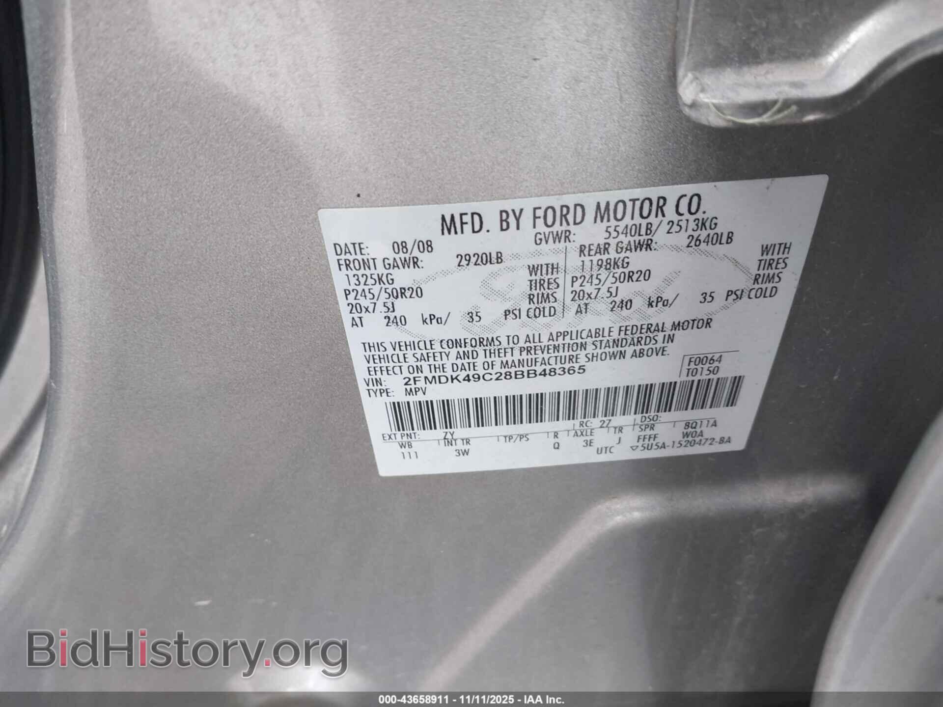 2008 FORD EDGE - VIN: 2FMDK49C28BB48365 - Фото 9