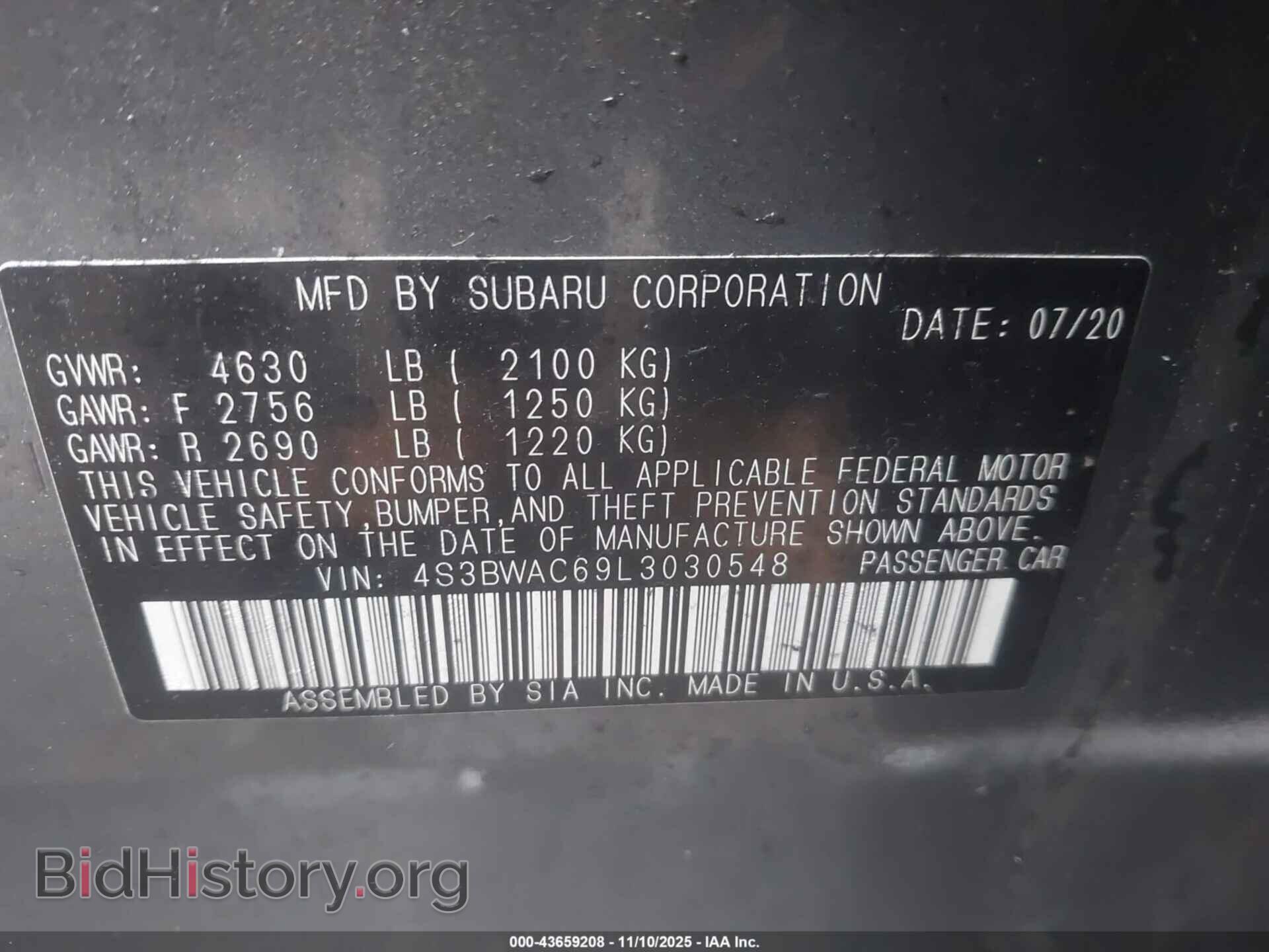 2020 SUBARU LEGACY - VIN: 4S3BWAC69L3030548 - Фото 9