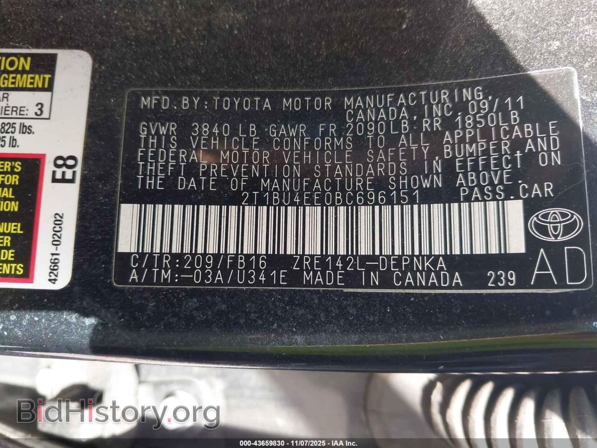 2011 TOYOTA COROLLA - VIN: 2T1BU4EE0BC696151 - Фото 9