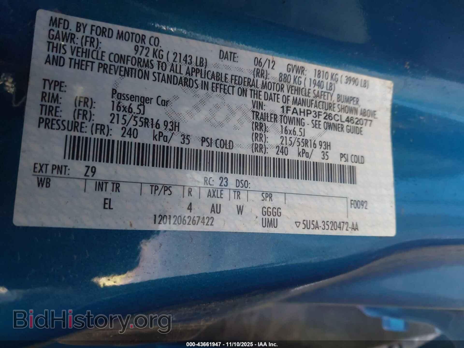 2012 FORD FOCUS - VIN: 1FAHP3F26CL462077 - Фото 9