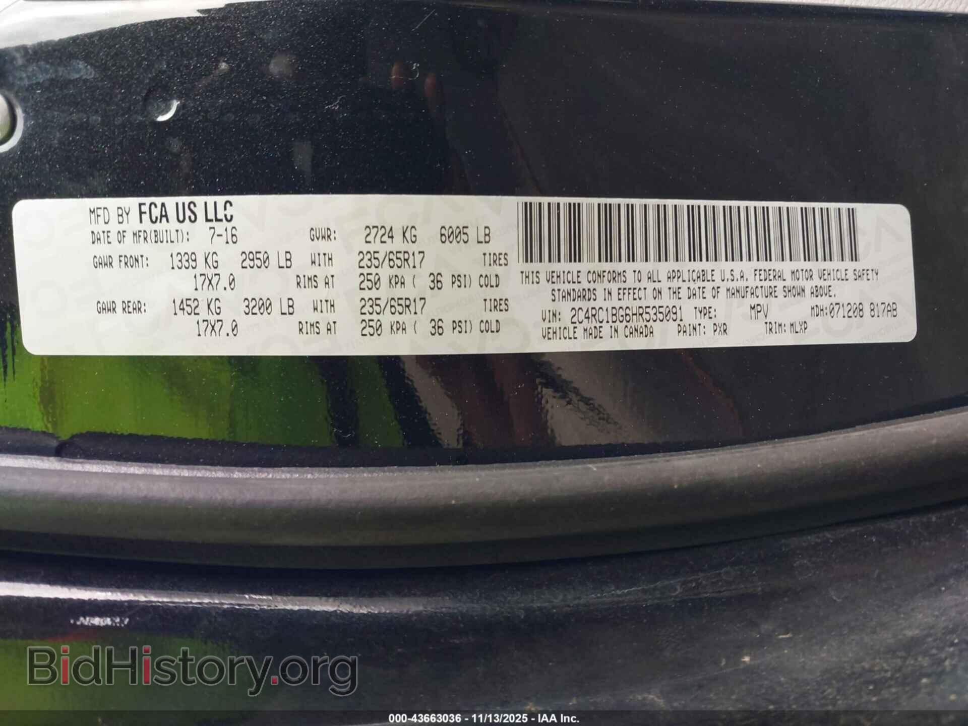 2017 CHRYSLER PACIFICA - VIN: 2C4RC1BG6HR535091 - Фото 9