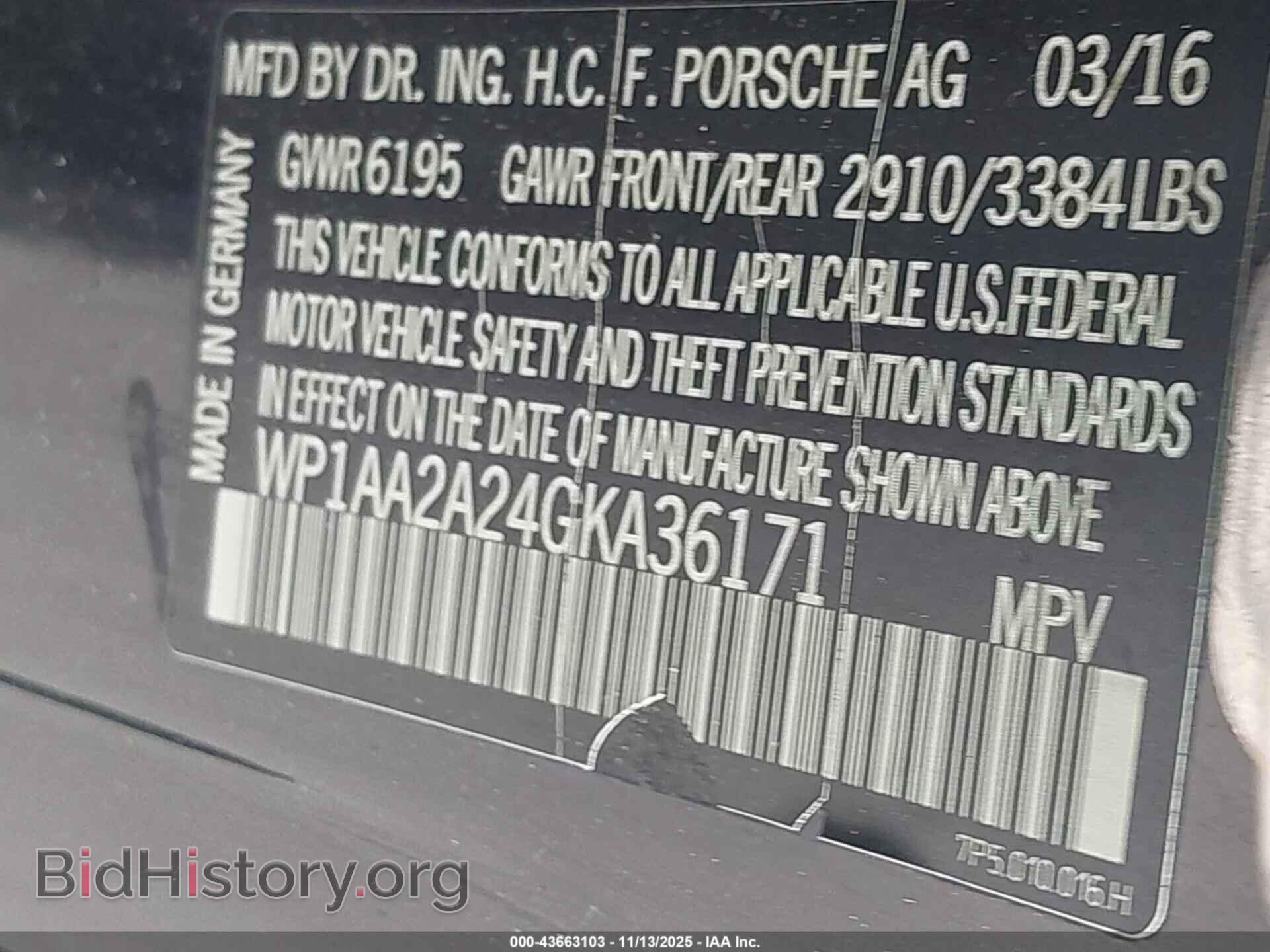 2016 PORSCHE CAYENNE - VIN: WP1AA2A24GKA36171 - Фото 9
