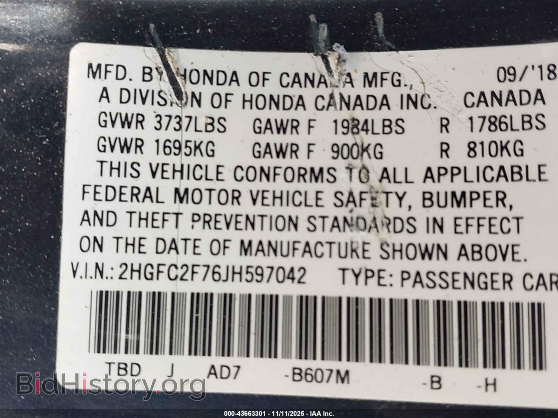 2018 HONDA CIVIC - VIN: 2HGFC2F76JH597042 - Фото 9
