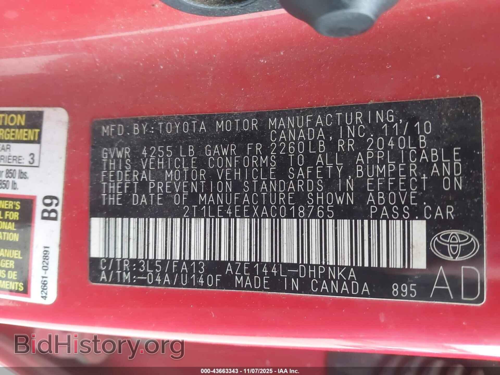 2010 TOYOTA MATRIX - VIN: 2T1LE4EEXAC018765 - Фото 9