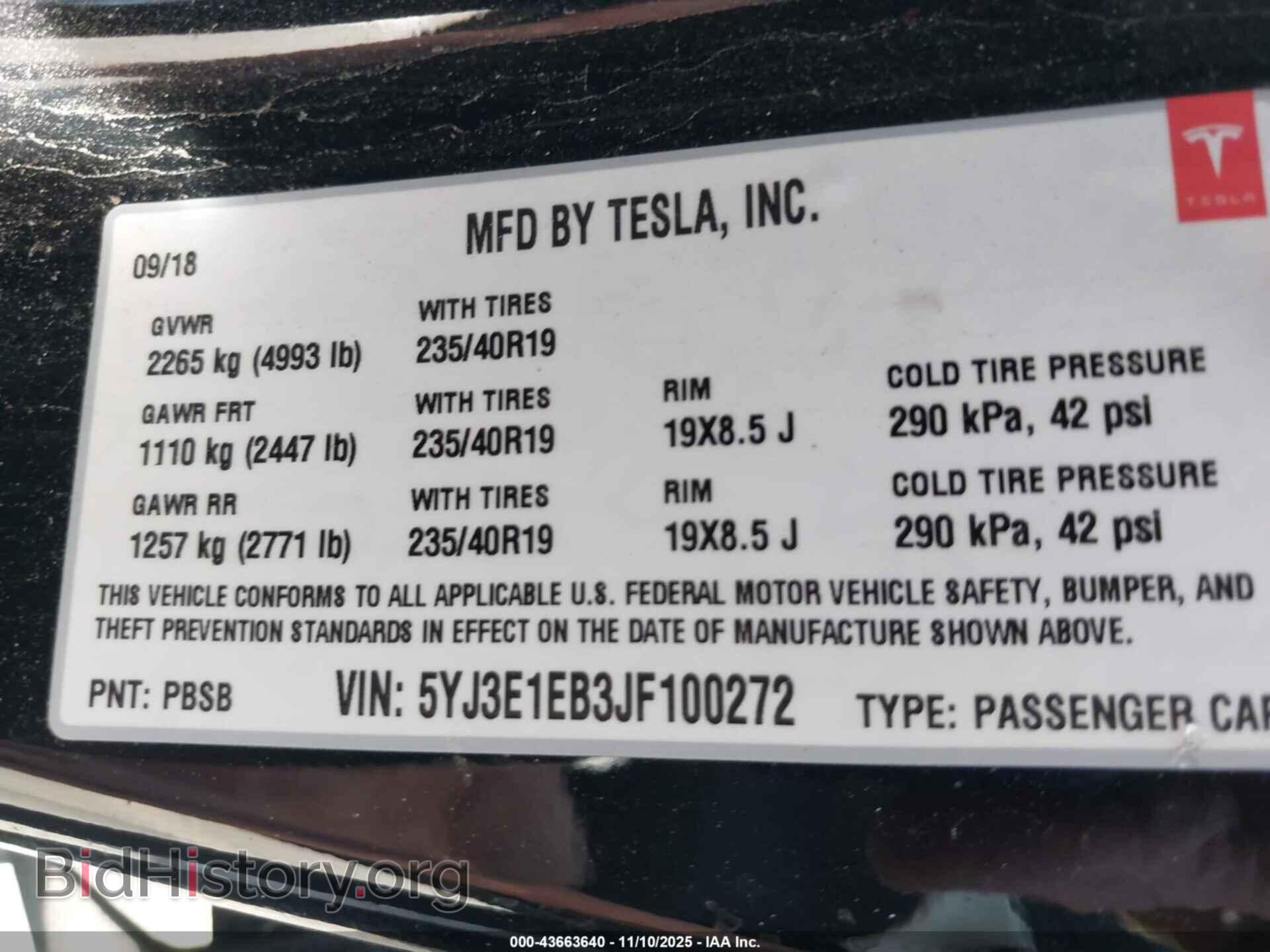 2018 TESLA MODEL 3 - VIN: 5YJ3E1EB3JF100272 - Фото 9