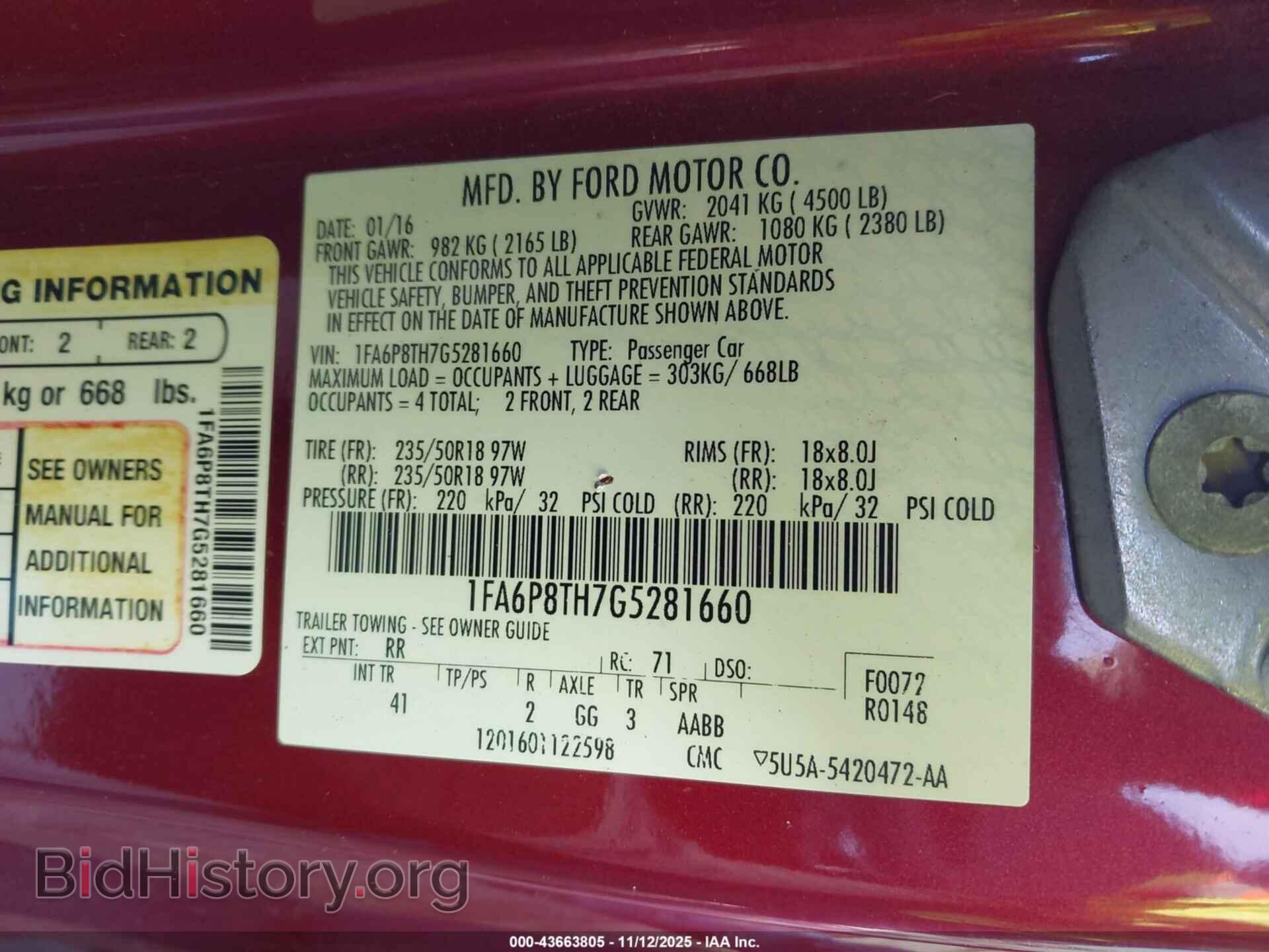2016 FORD MUSTANG - VIN: 1FA6P8TH7G5281660 - Фото 9