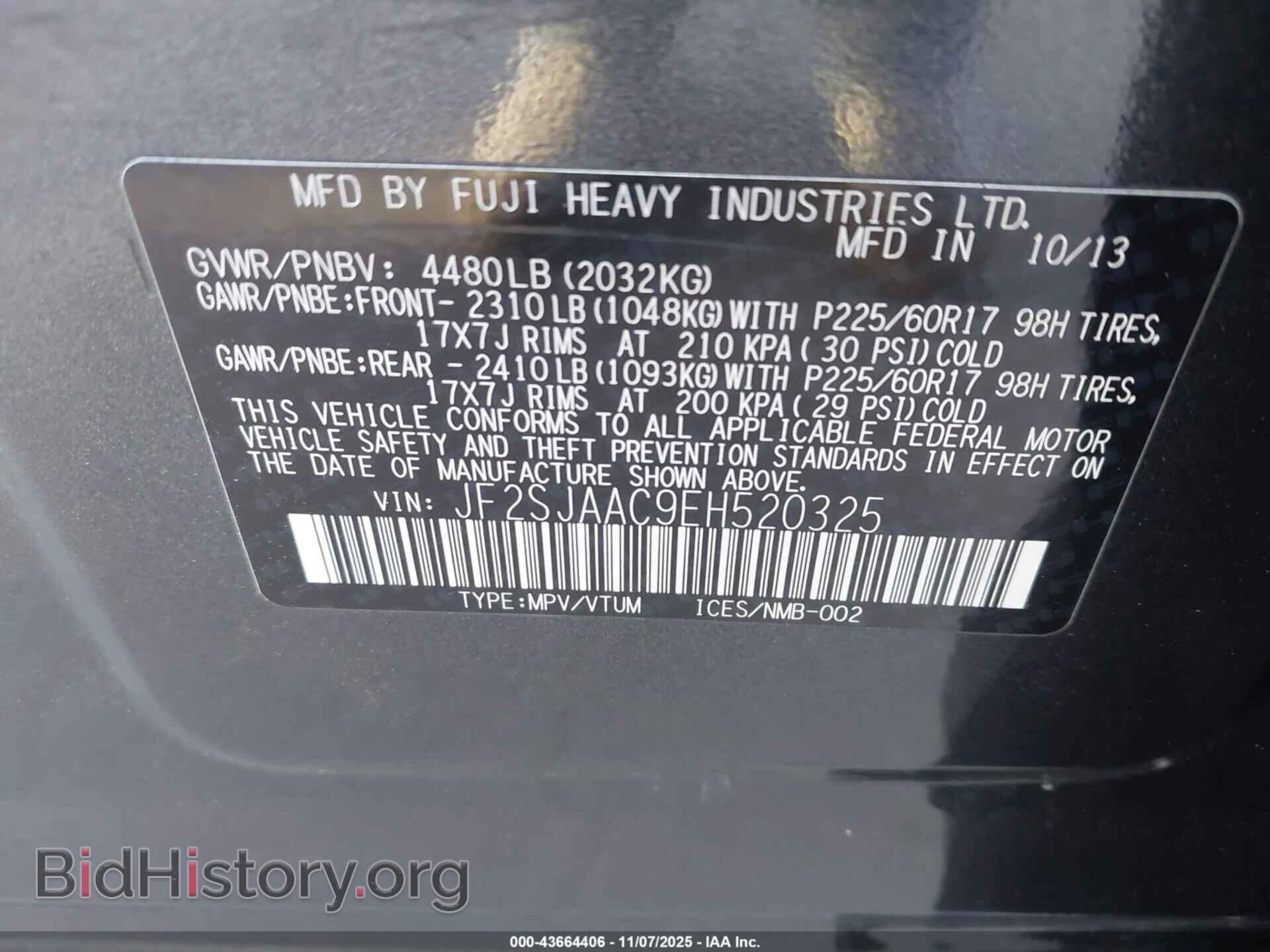 2014 SUBARU FORESTER - VIN: JF2SJAAC9EH520325 - Фото 9