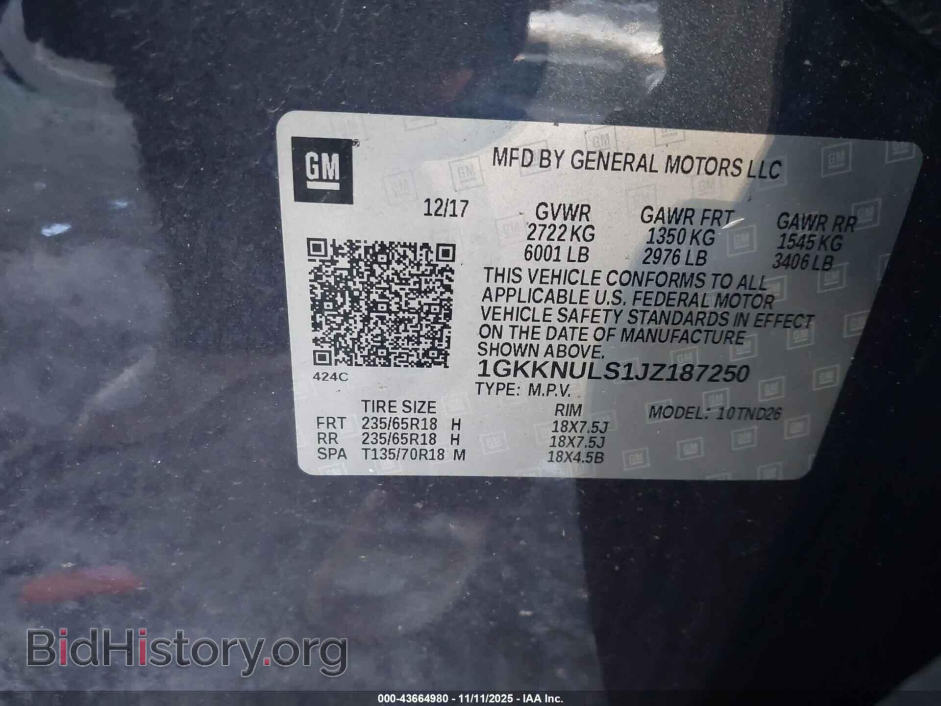 2018 GMC ACADIA - VIN: 1GKKNULS1JZ187250 - Фото 9
