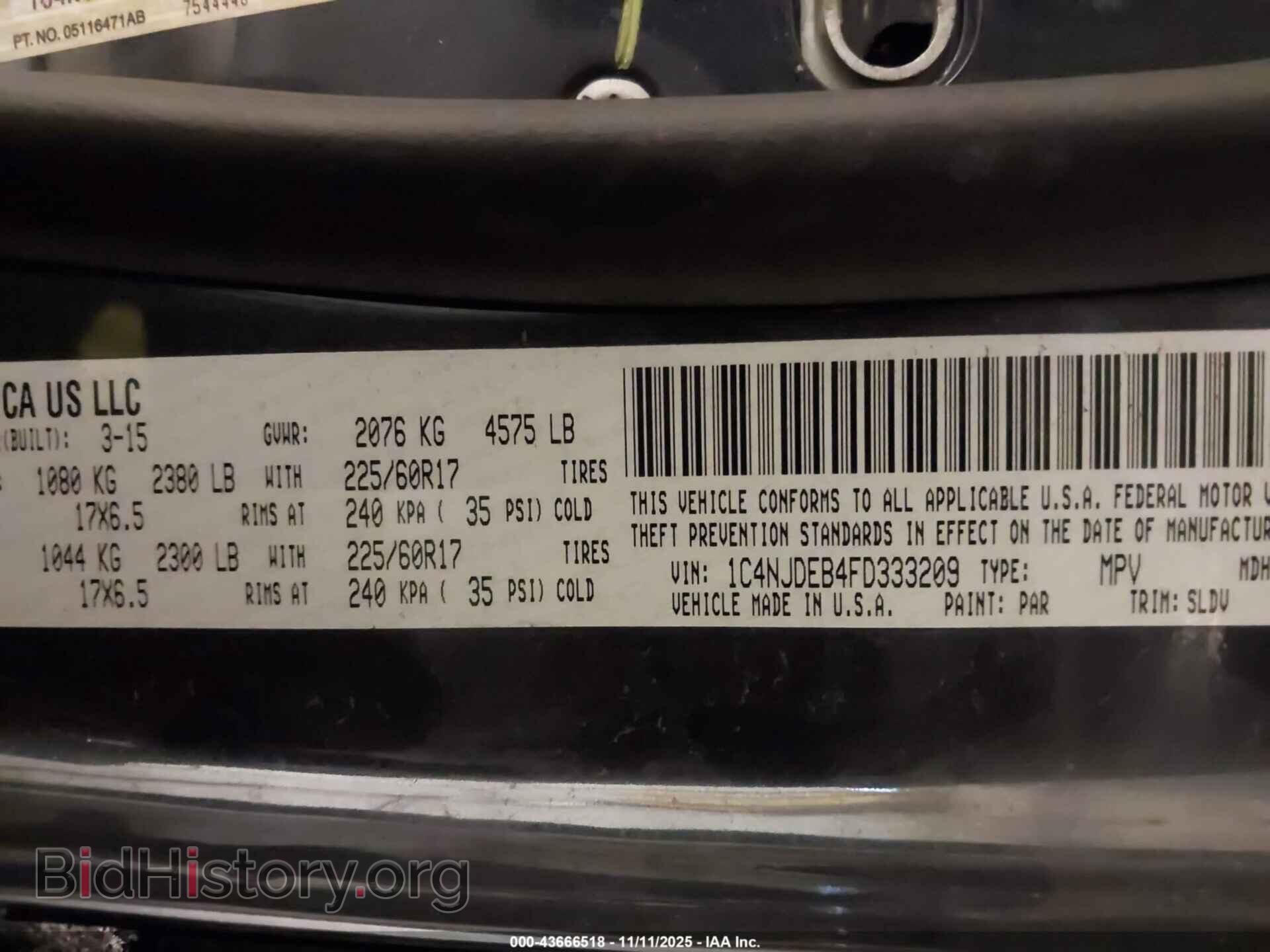 2015 JEEP COMPASS - VIN: 1C4NJDEB4FD333209 - Фото 9