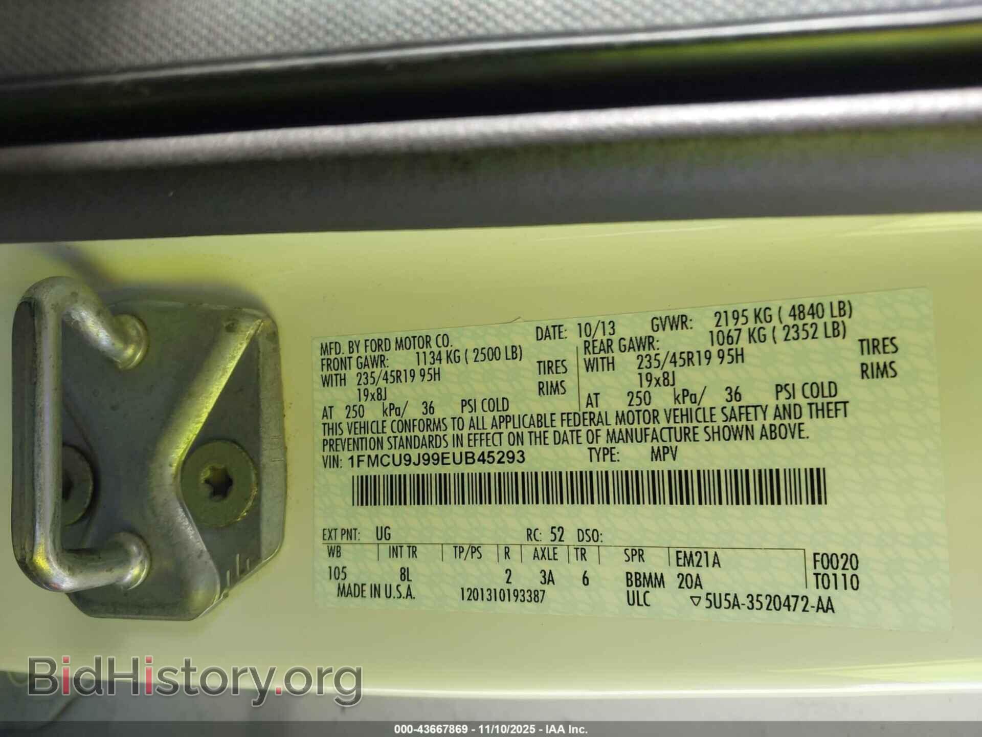 2014 FORD ESCAPE - VIN: 1FMCU9J99EUB45293 - Фото 9