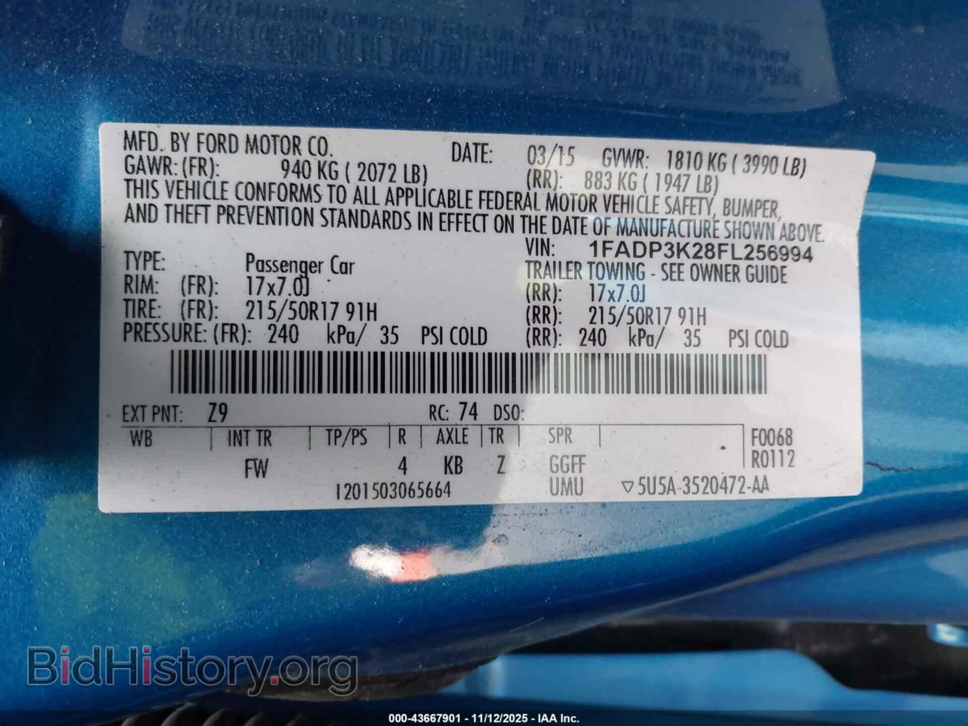 2015 FORD FOCUS - VIN: 1FADP3K28FL256994 - Фото 9