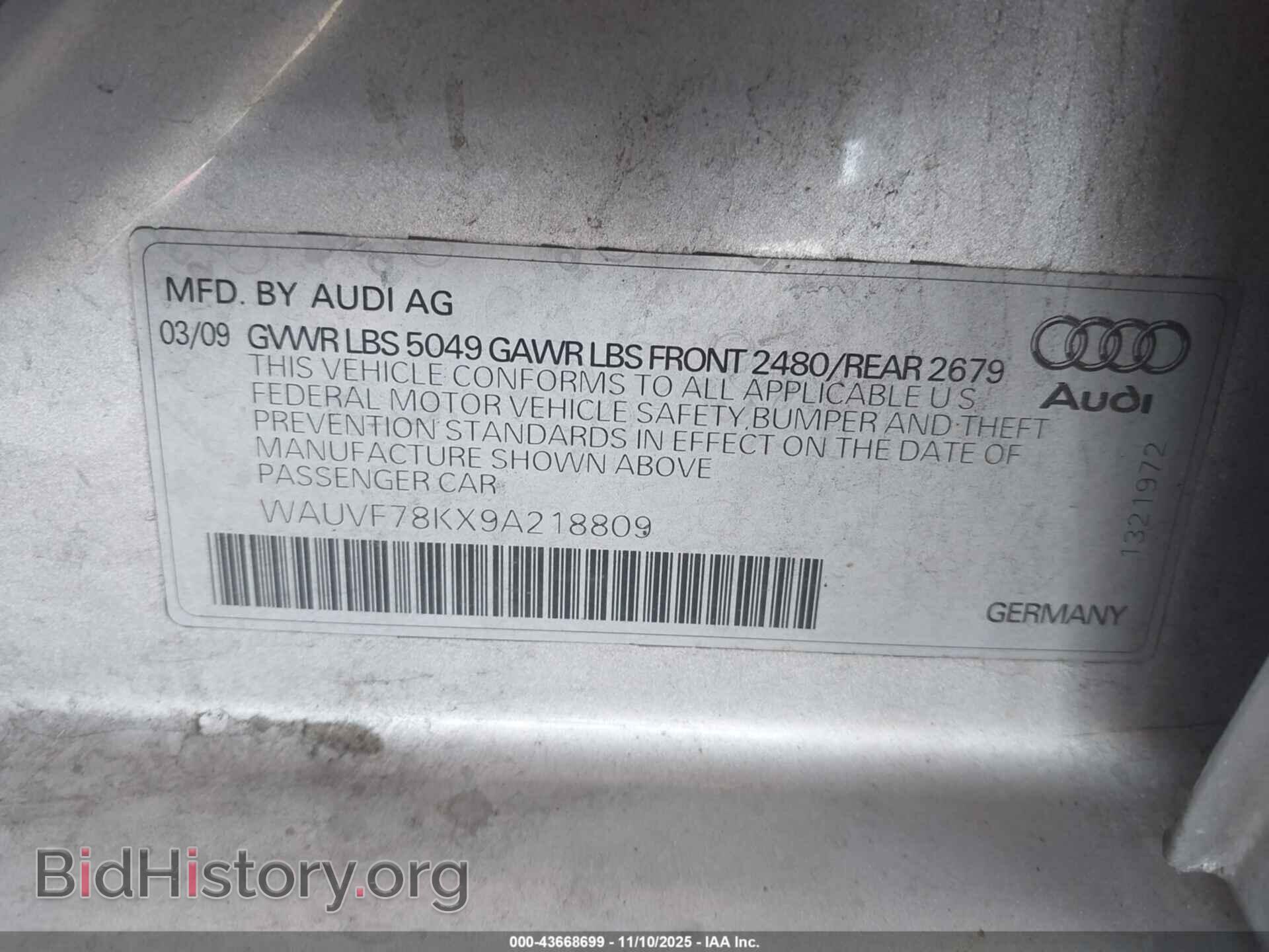2009 AUDI A4 - VIN: WAUVF78KX9A218809 - Фото 9