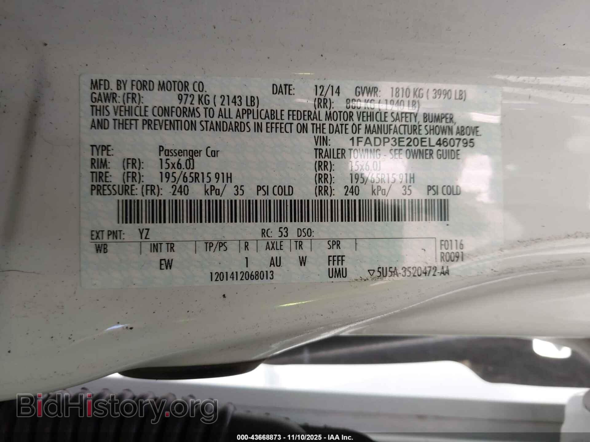 2014 FORD FOCUS - VIN: 1FADP3E20EL460795 - Фото 9