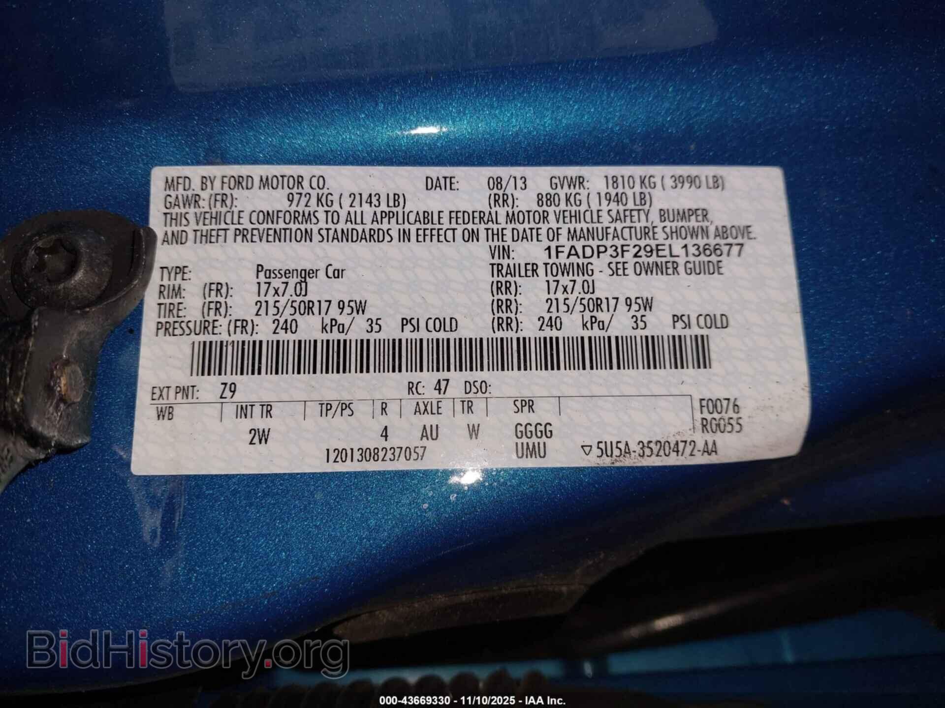 2014 FORD FOCUS - VIN: 1FADP3F29EL136677 - Фото 9