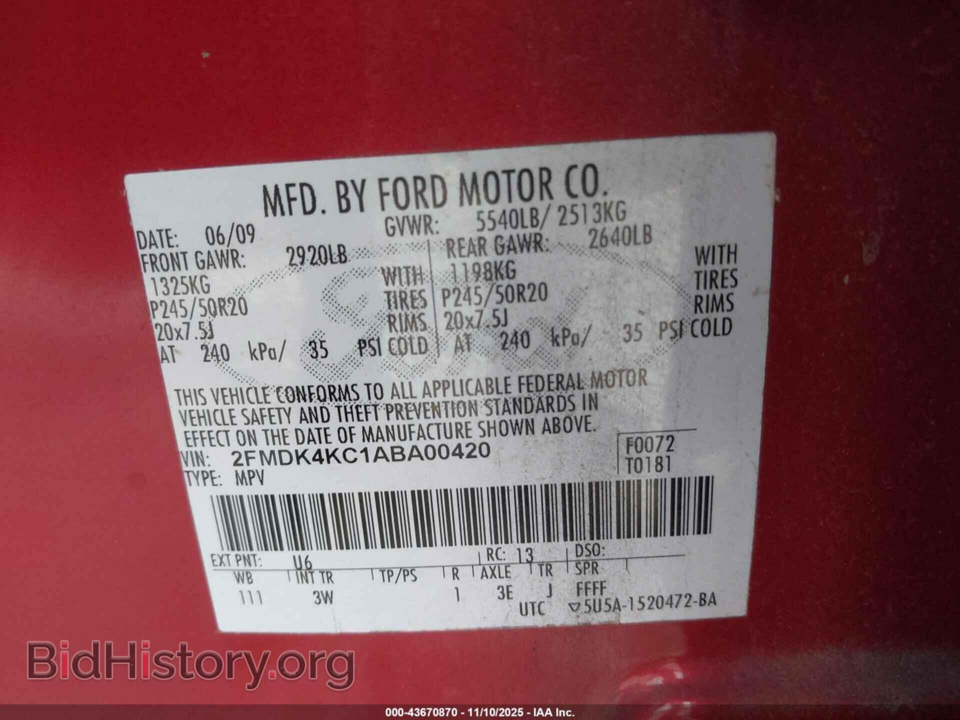2010 FORD EDGE - VIN: 2FMDK4KC1ABA00420 - Фото 9