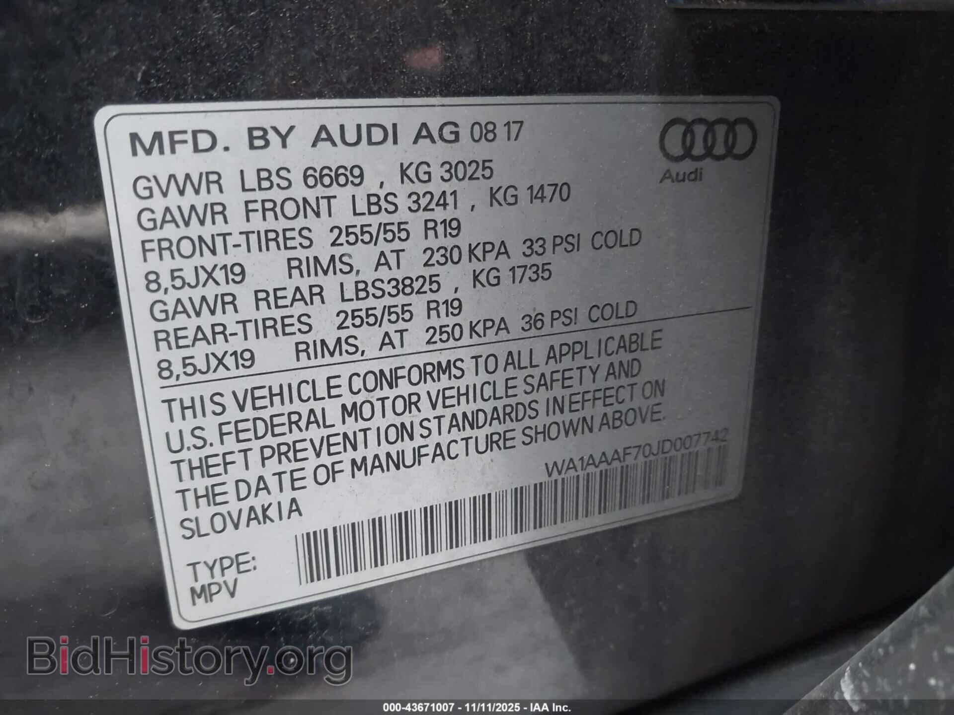 2018 AUDI Q7 - VIN: WA1AAAF70JD007742 - Фото 9