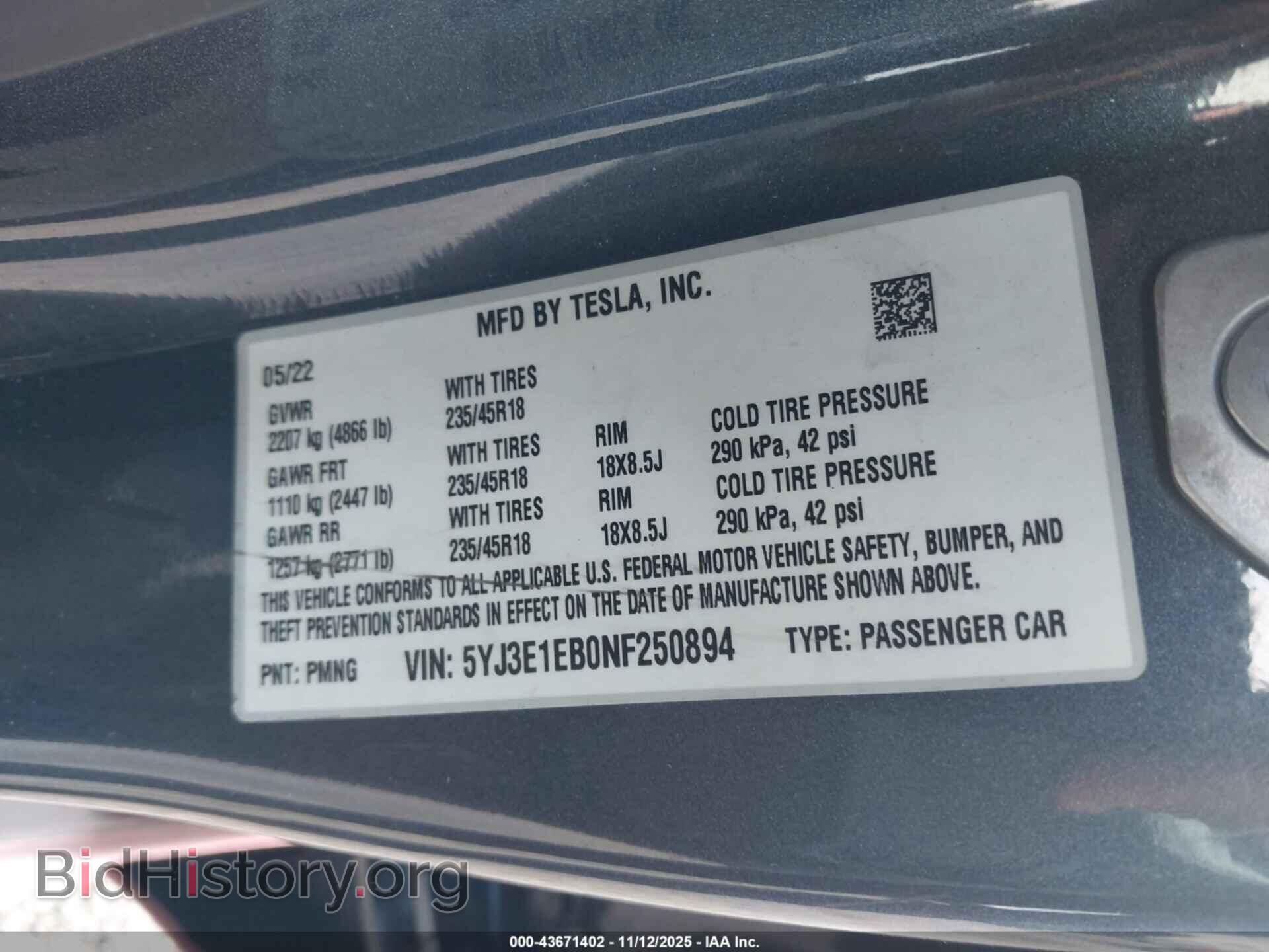 2022 TESLA MODEL 3 - VIN: 5YJ3E1EB0NF250894 - Фото 9