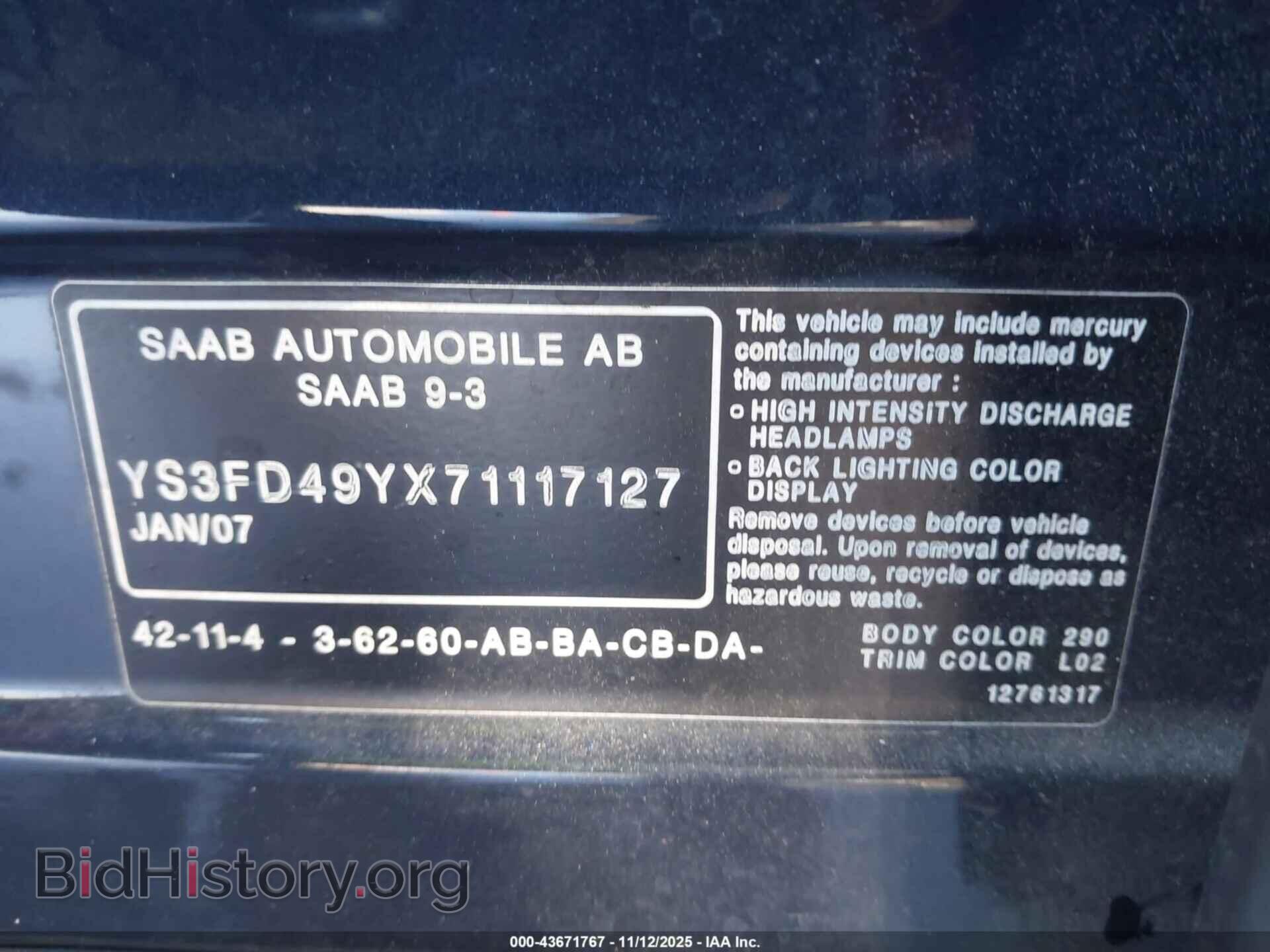 2007 SAAB 9-3 - VIN: YS3FD49YX71117127 - Фото 9