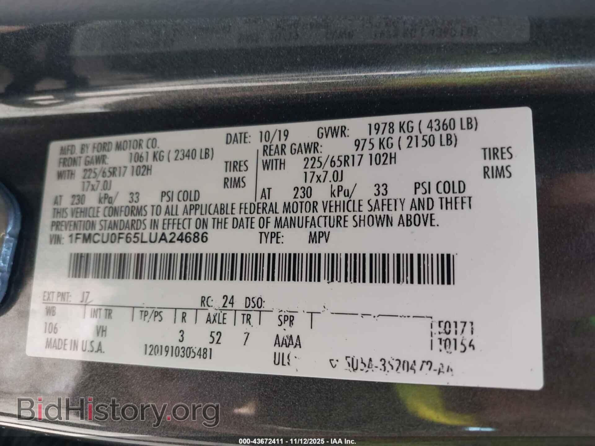 2020 FORD ESCAPE - VIN: 1FMCU0F65LUA24686 - Photo 9