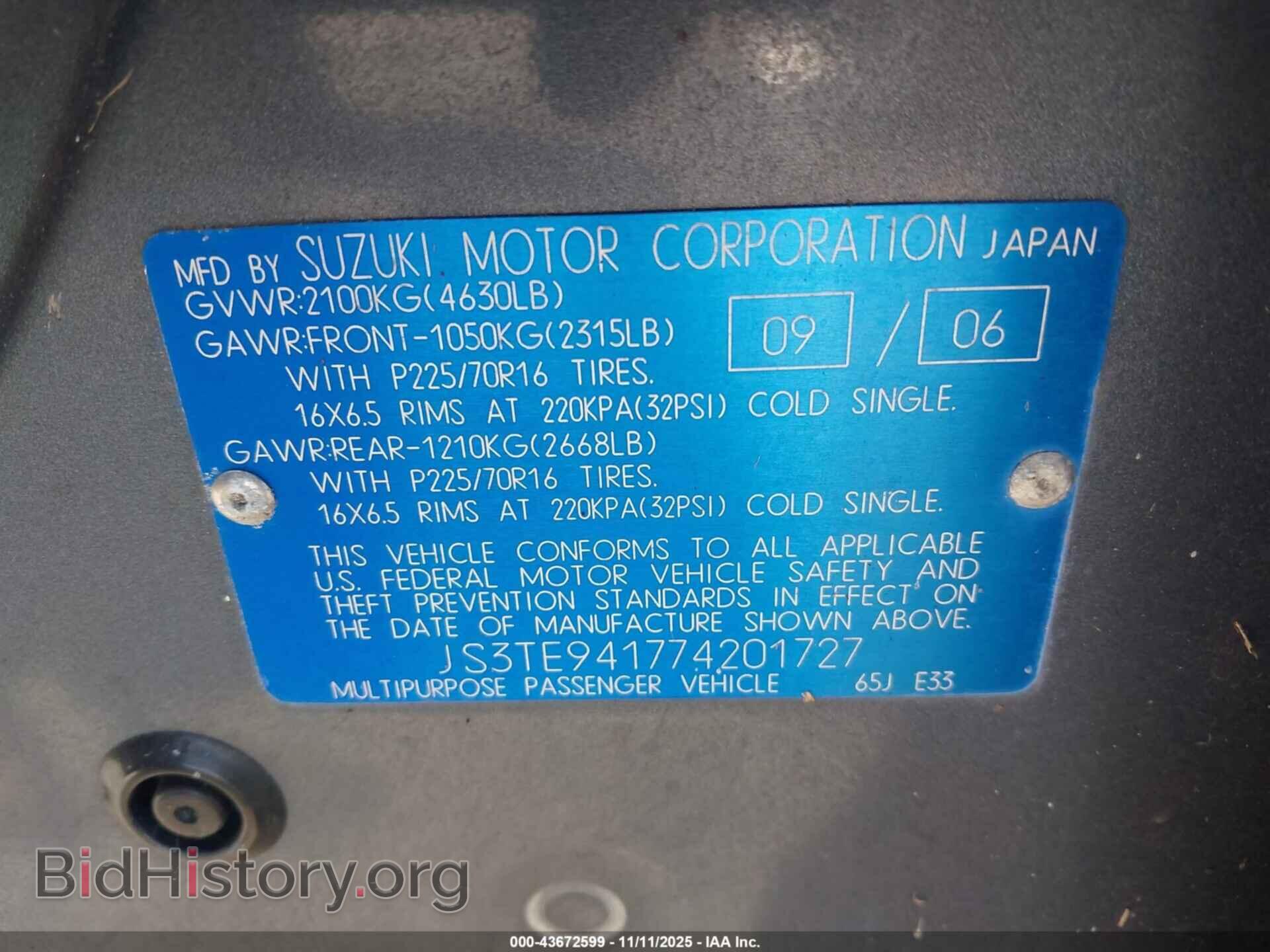 2007 SUZUKI GRAND VITARA - VIN: JS3TE941774201727 - Фото 9
