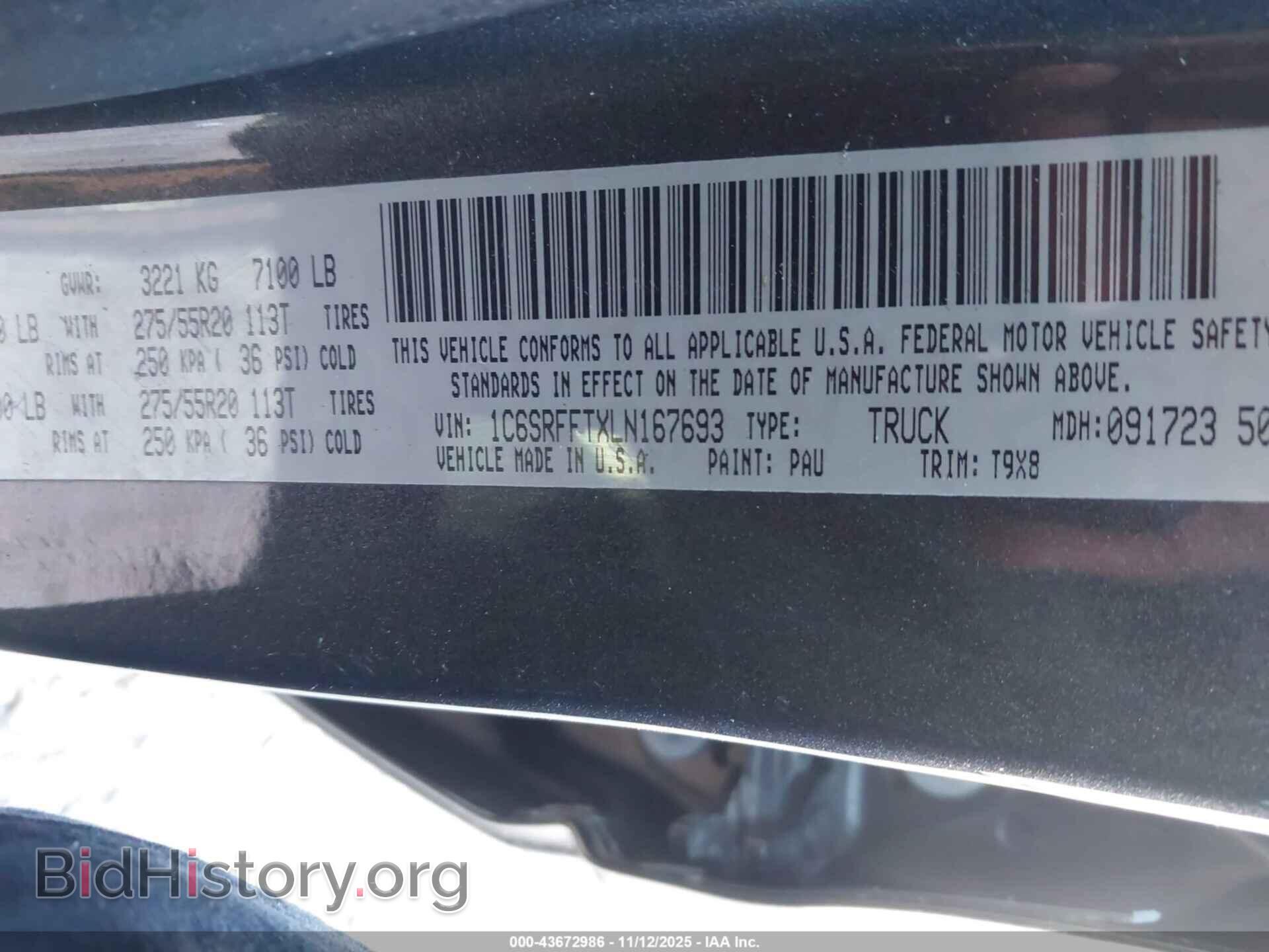 2020 RAM 1500 - VIN: 1C6SRFFTXLN167693 - Фото 9