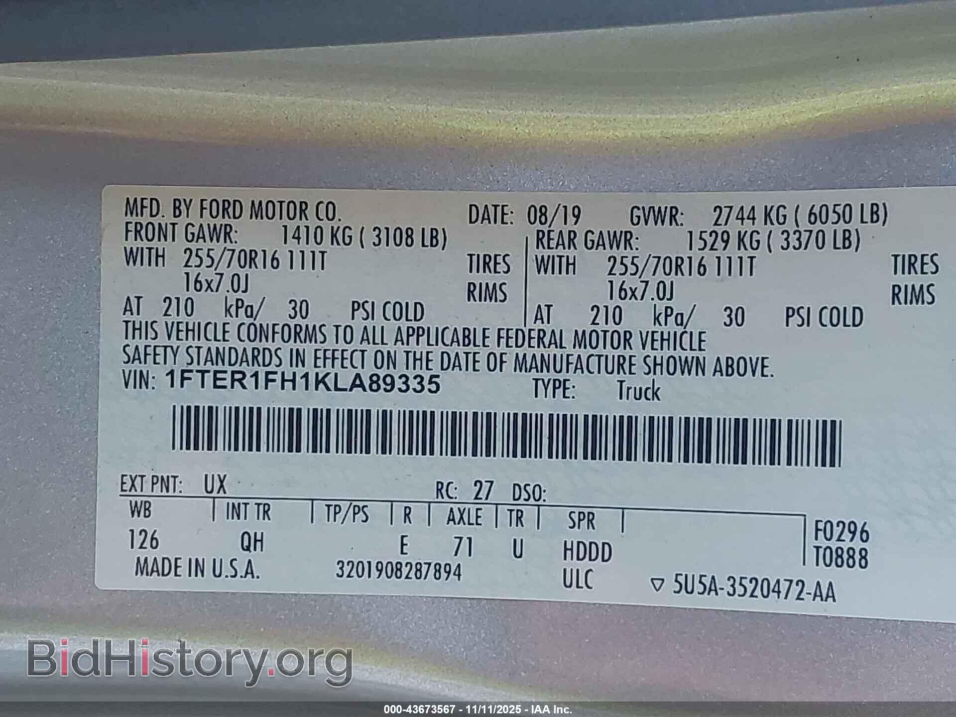 2019 FORD RANGER - VIN: 1FTER1FH1KLA89335 - Фото 9
