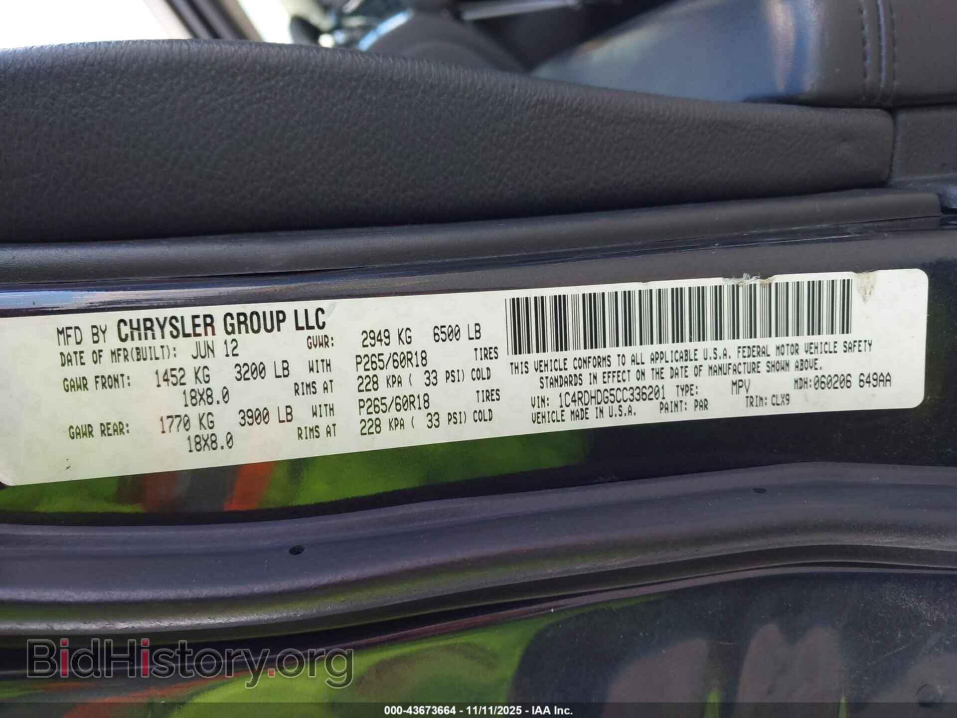 2012 DODGE DURANGO - VIN: 1C4RDHDG5CC336201 - Photo 9