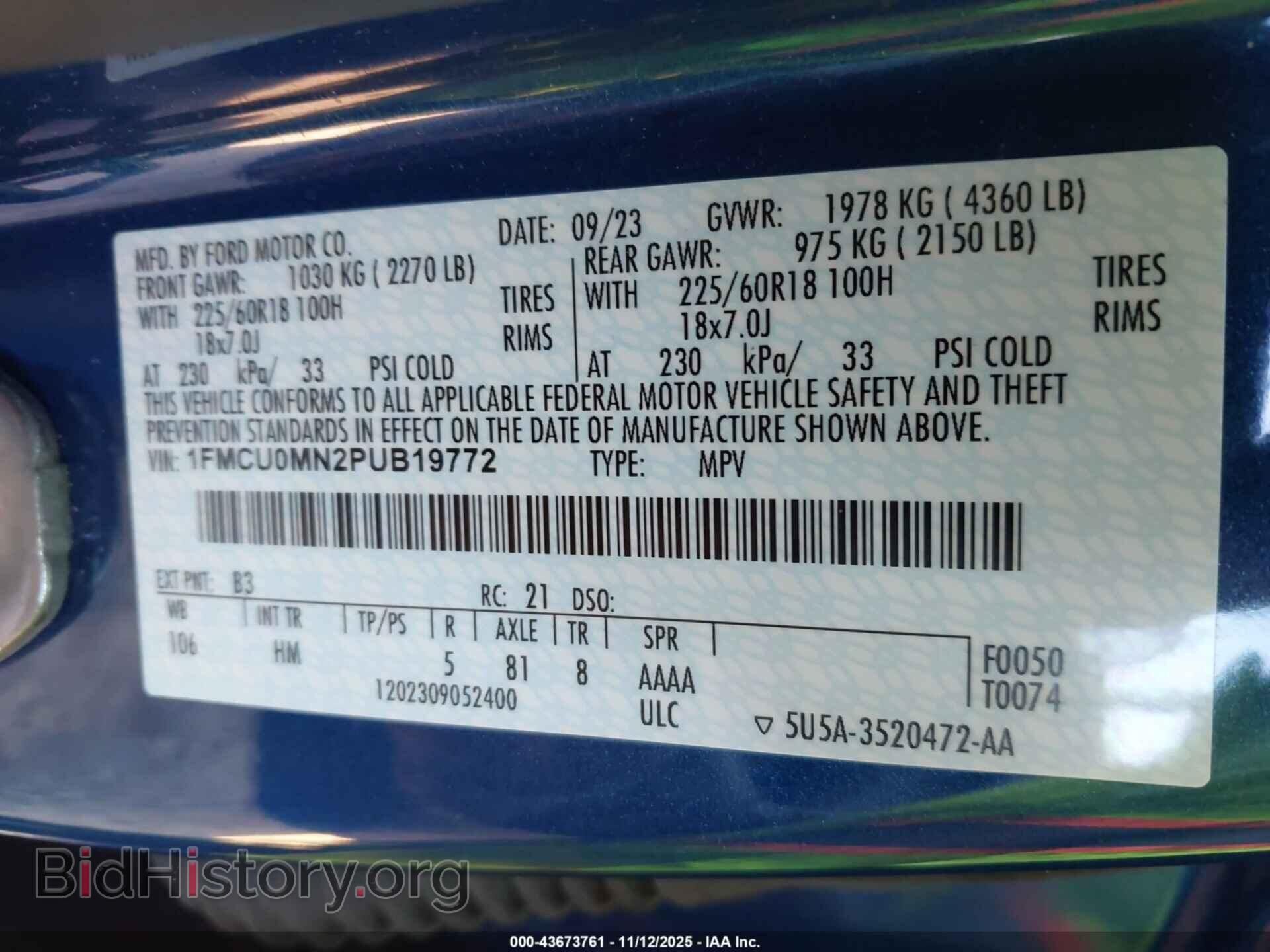 2023 FORD ESCAPE - VIN: 1FMCU0MN2PUB19772 - Фото 9