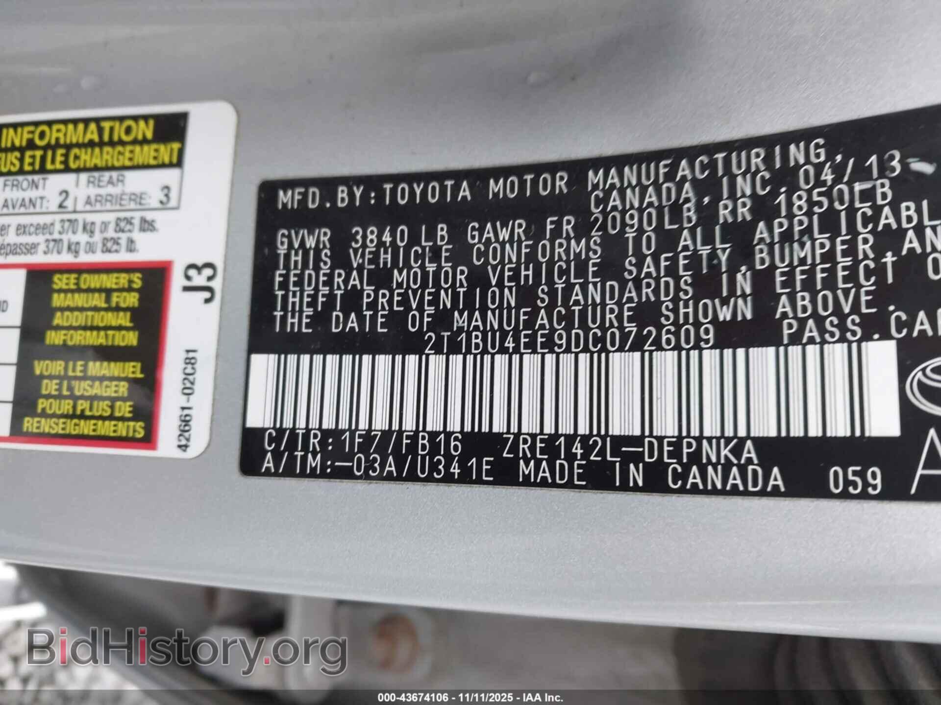 2013 TOYOTA COROLLA - VIN: 2T1BU4EE9DC072609 - Фото 9