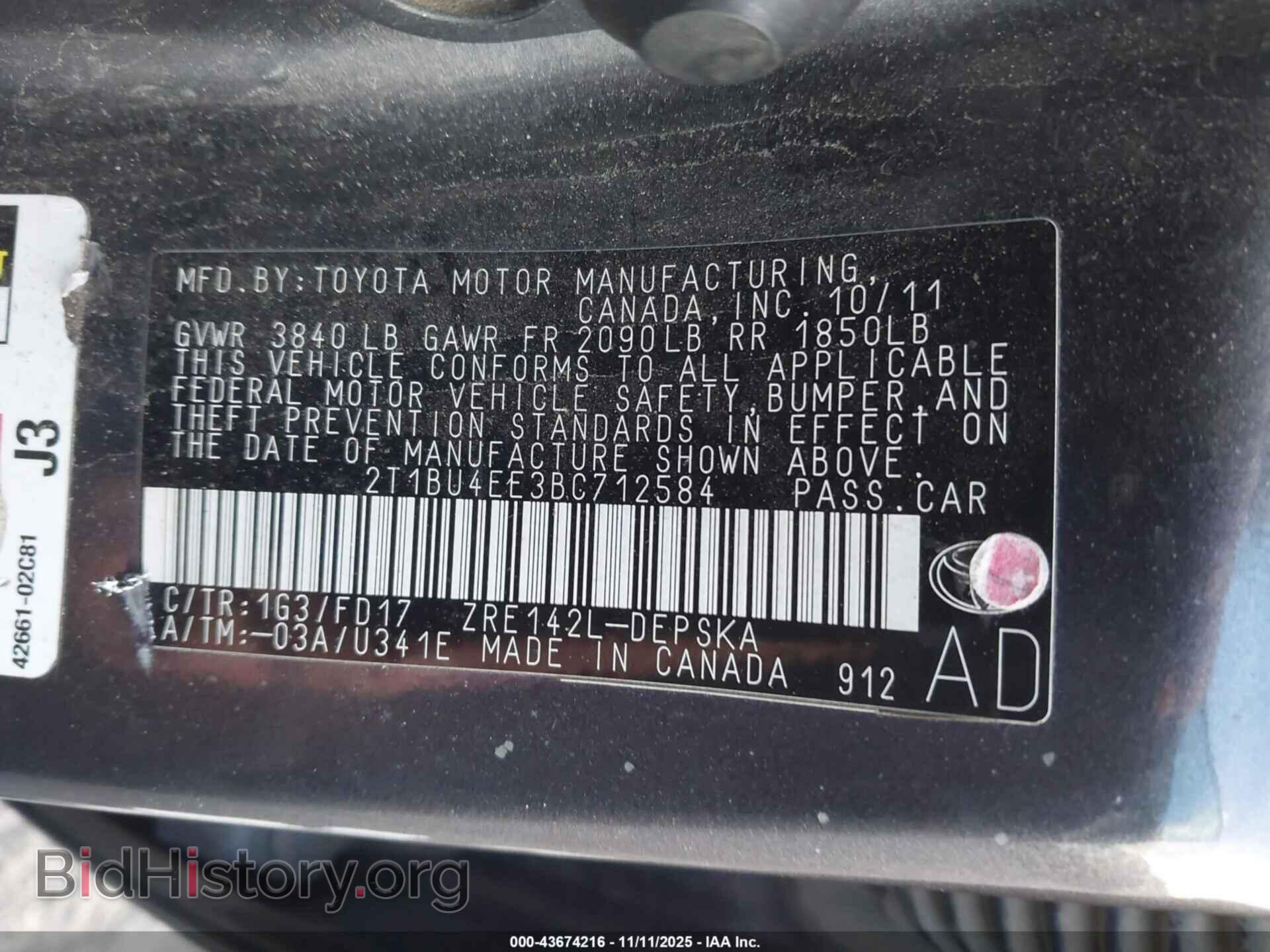 2011 TOYOTA COROLLA - VIN: 2T1BU4EE3BC712584 - Фото 9