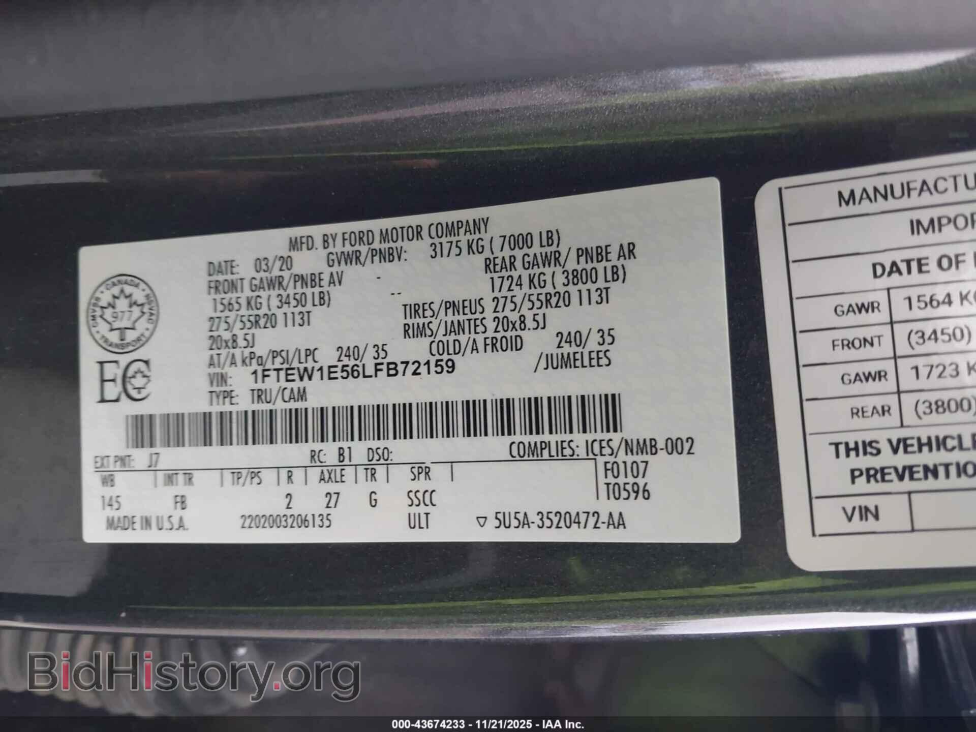 2020 FORD F-150 - VIN: 1FTEW1E56LFB72159 - Фото 13