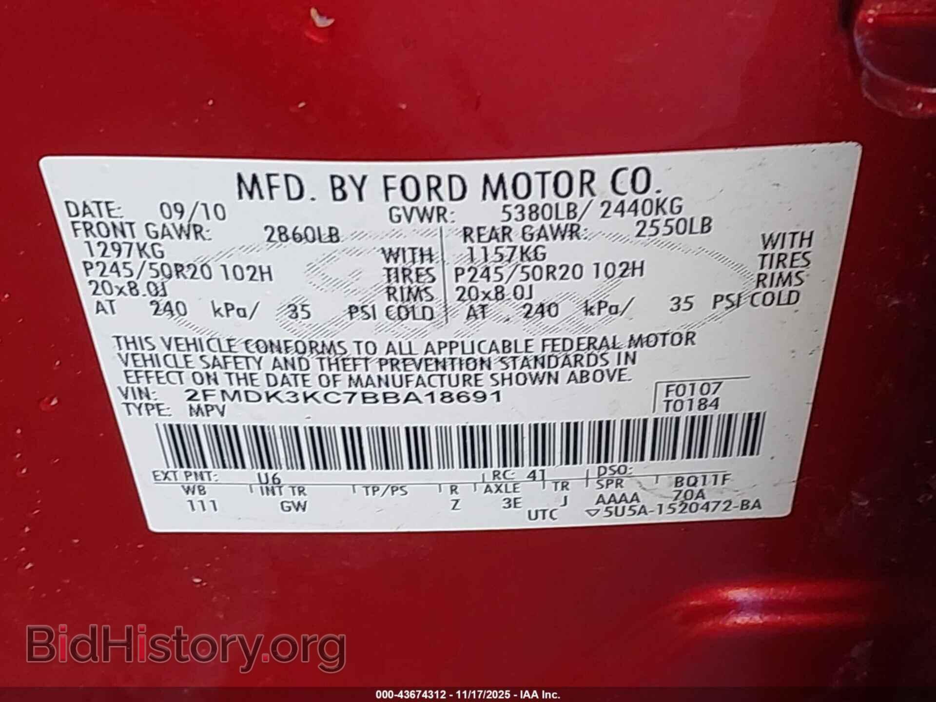 2011 FORD EDGE - VIN: 2FMDK3KC7BBA18691 - Фото 9