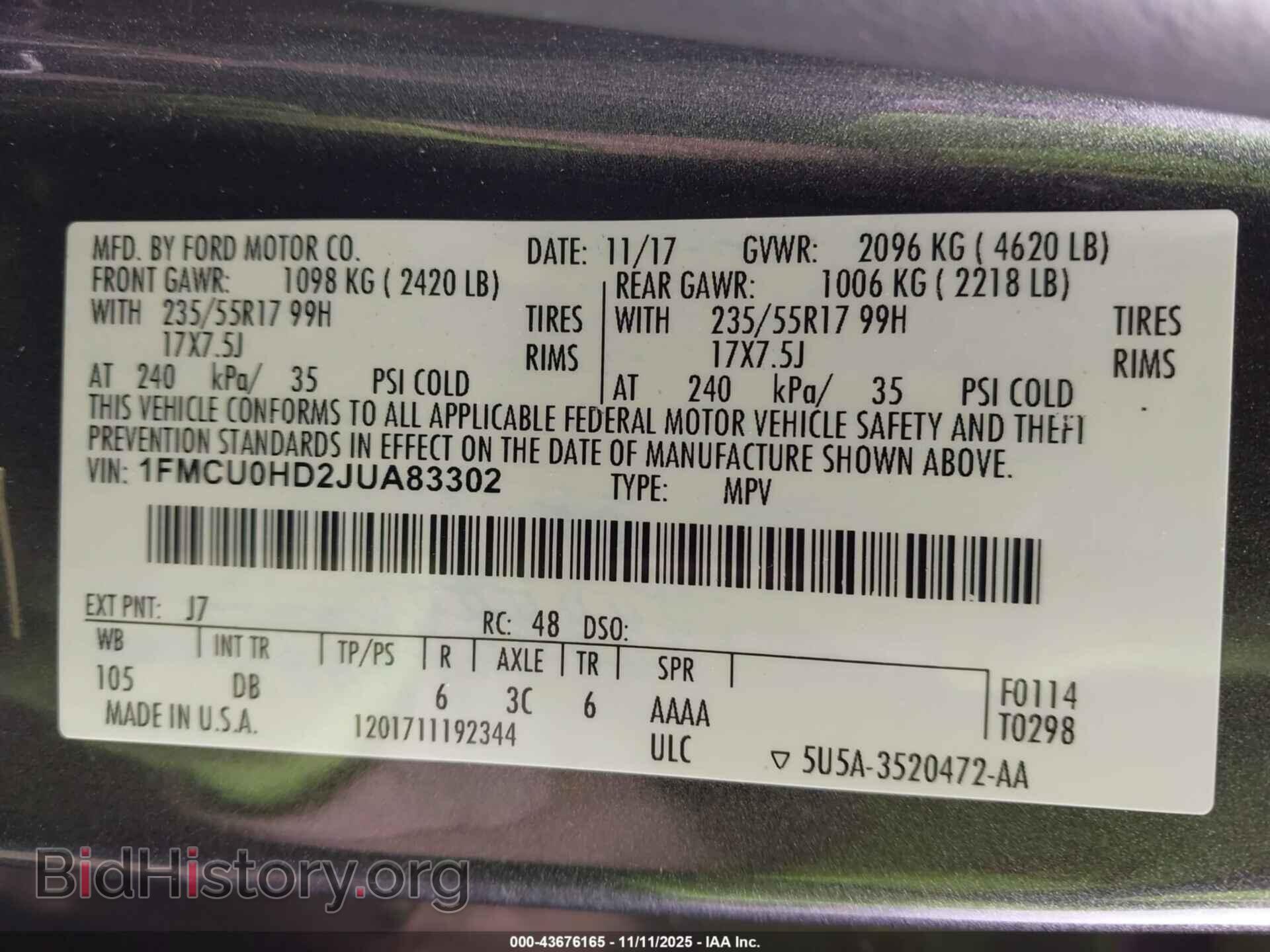 2018 FORD ESCAPE - VIN: 1FMCU0HD2JUA83302 - Фото 9