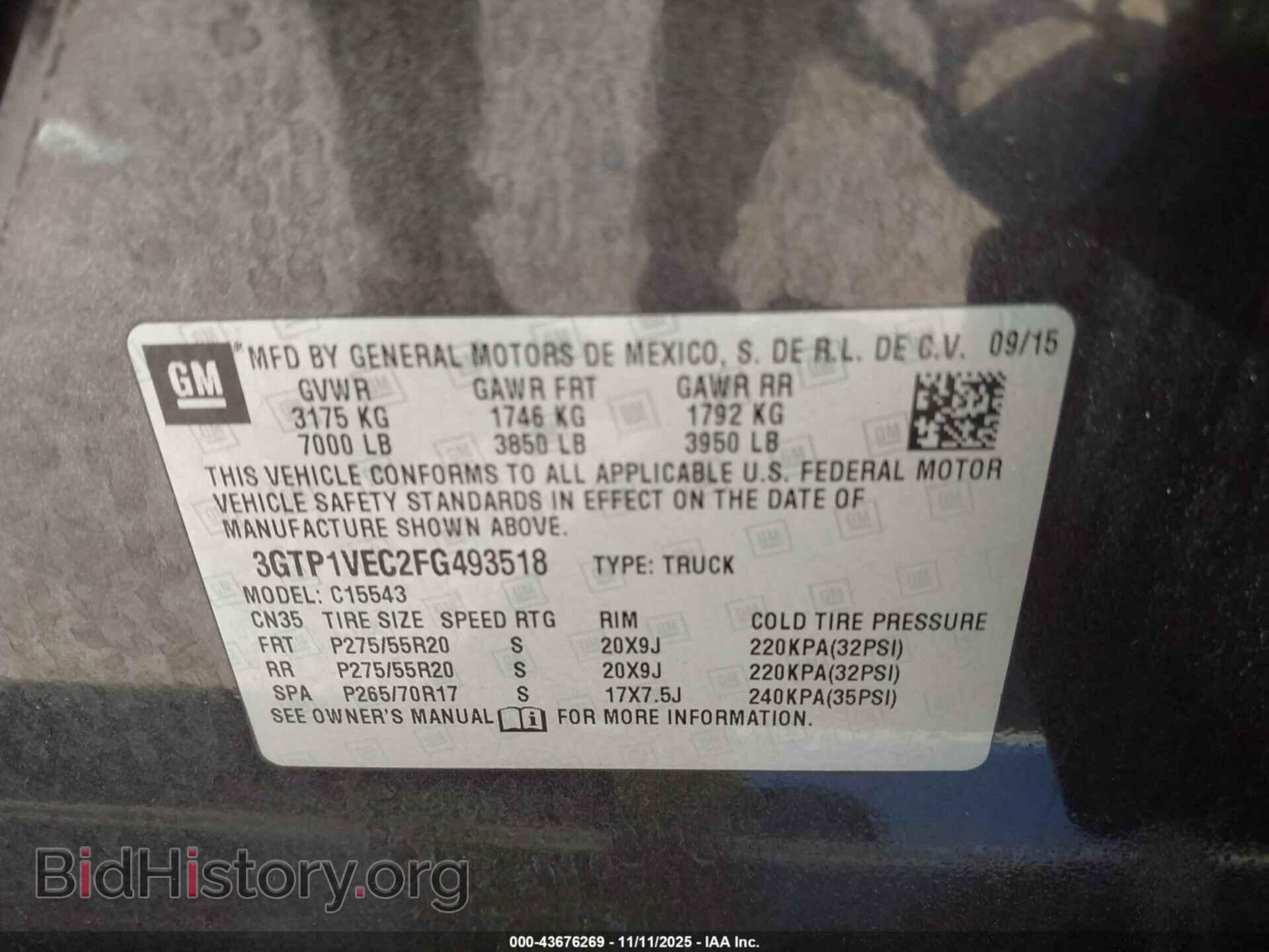 2015 GMC SIERRA 1500 - VIN: 3GTP1VEC2FG493518 - Photo 9