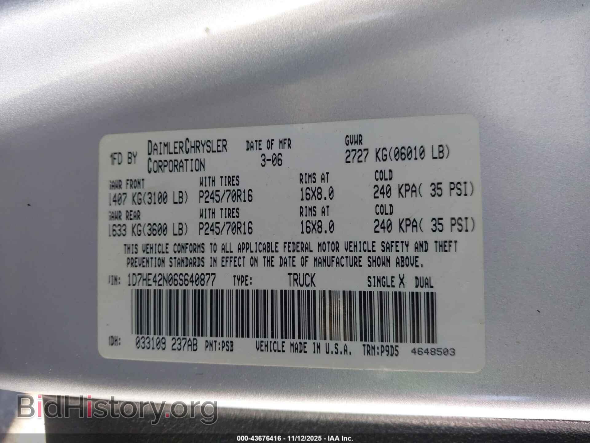 2006 DODGE DAKOTA - VIN: 1D7HE42N06S640877 - Фото 9