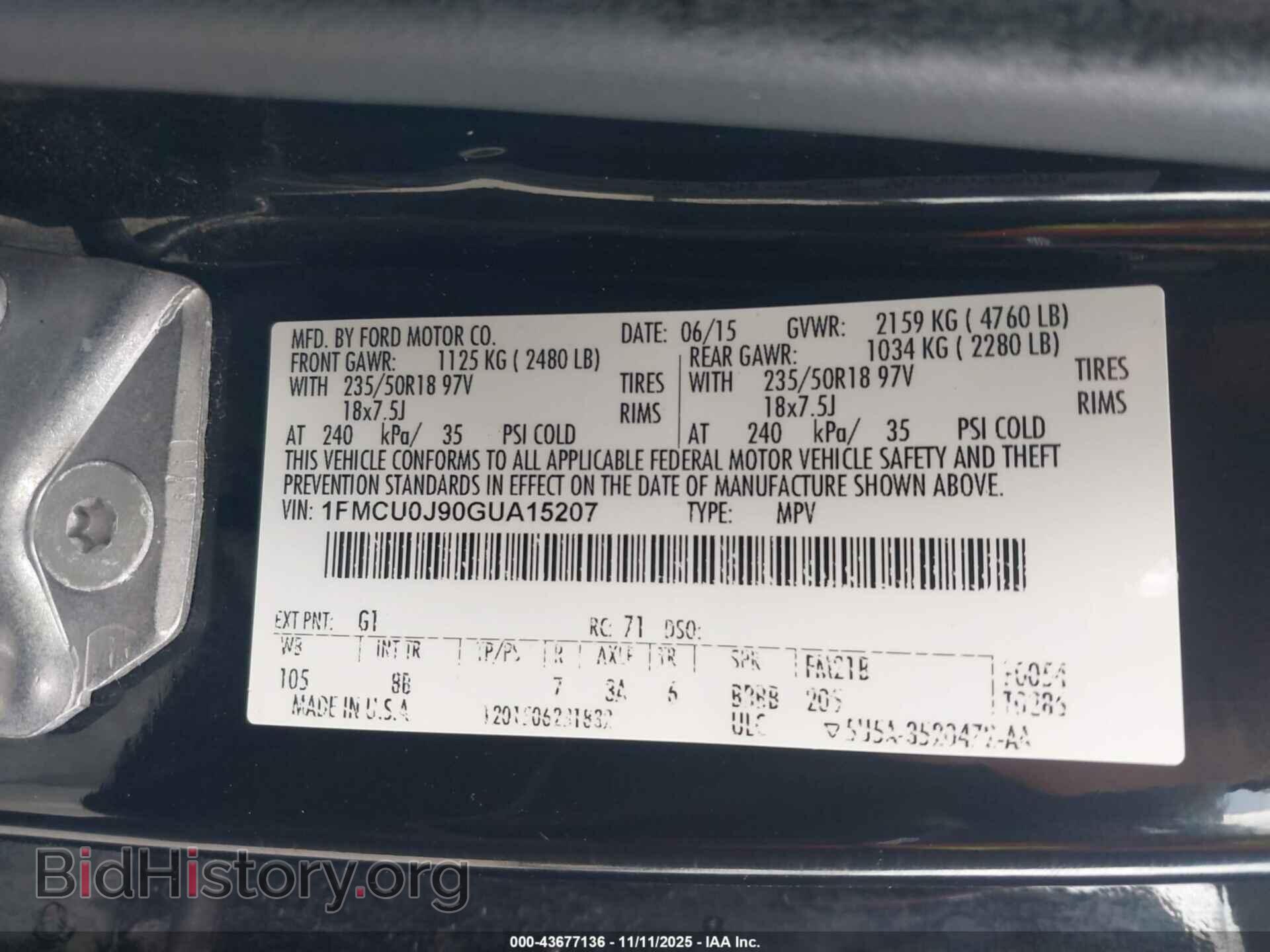 2016 FORD ESCAPE - VIN: 1FMCU0J90GUA15207 - Фото 9