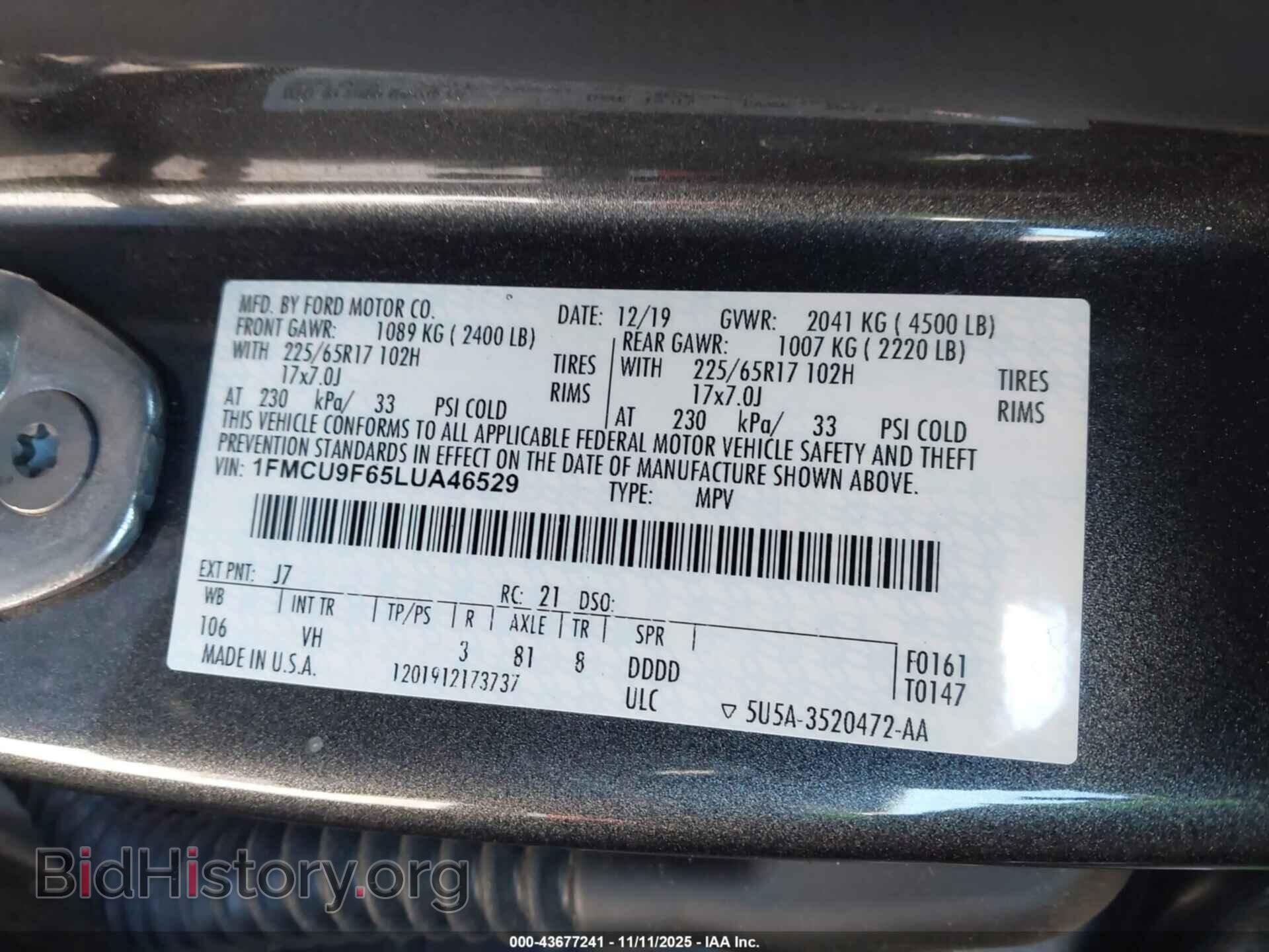 2020 FORD ESCAPE - VIN: 1FMCU9F65LUA46529 - Photo 9