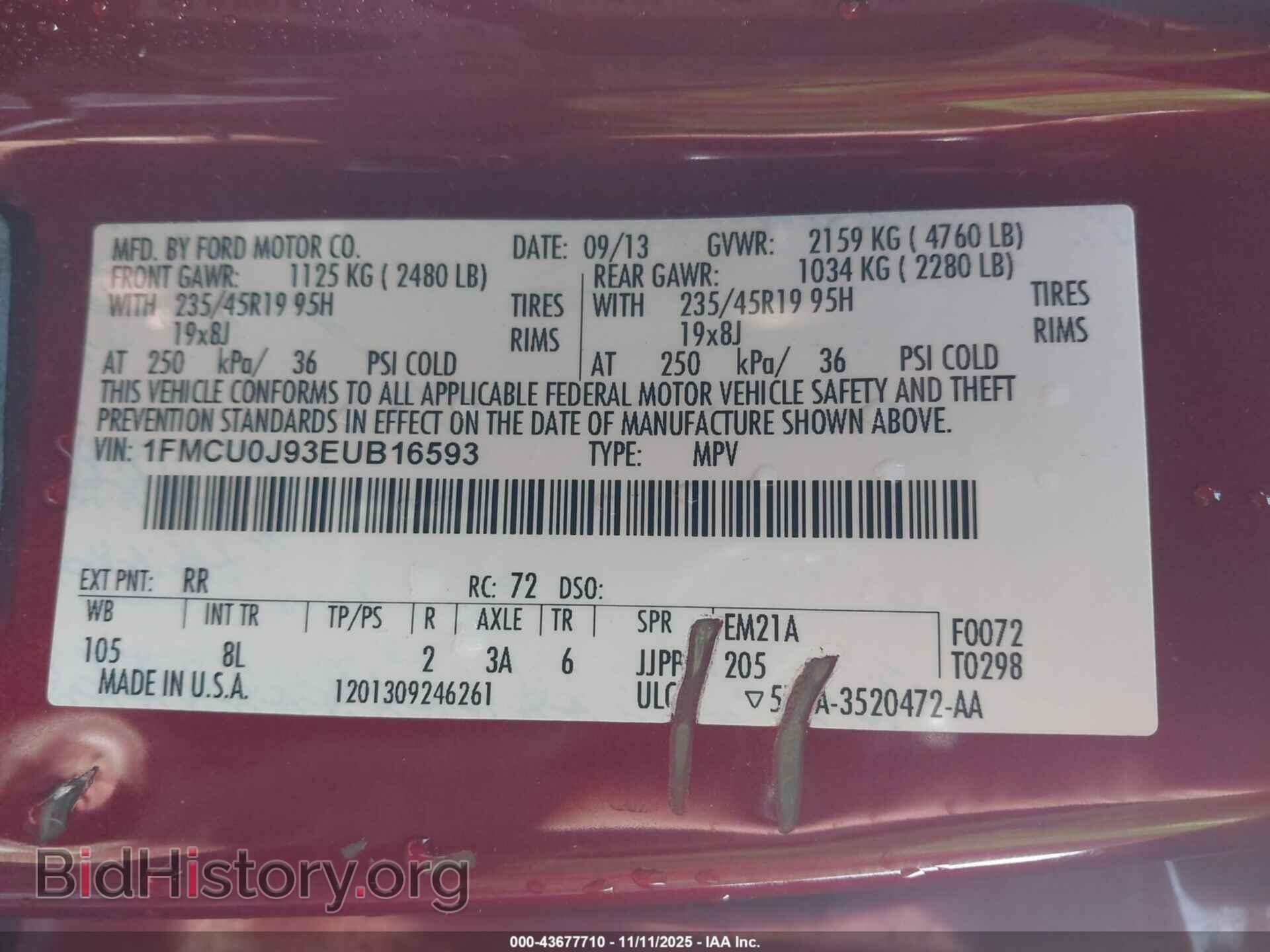 2014 FORD ESCAPE - VIN: 1FMCU0J93EUB16593 - Фото 9