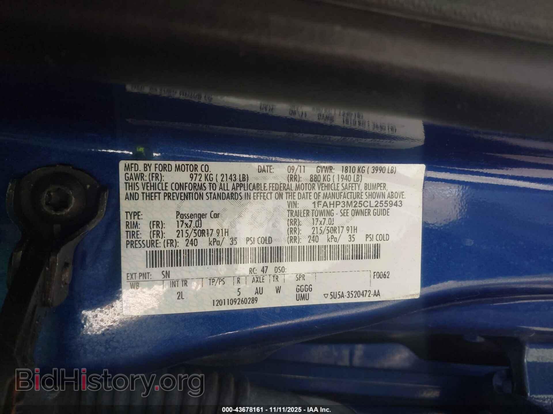 2012 FORD FOCUS - VIN: 1FAHP3M25CL255943 - Фото 9