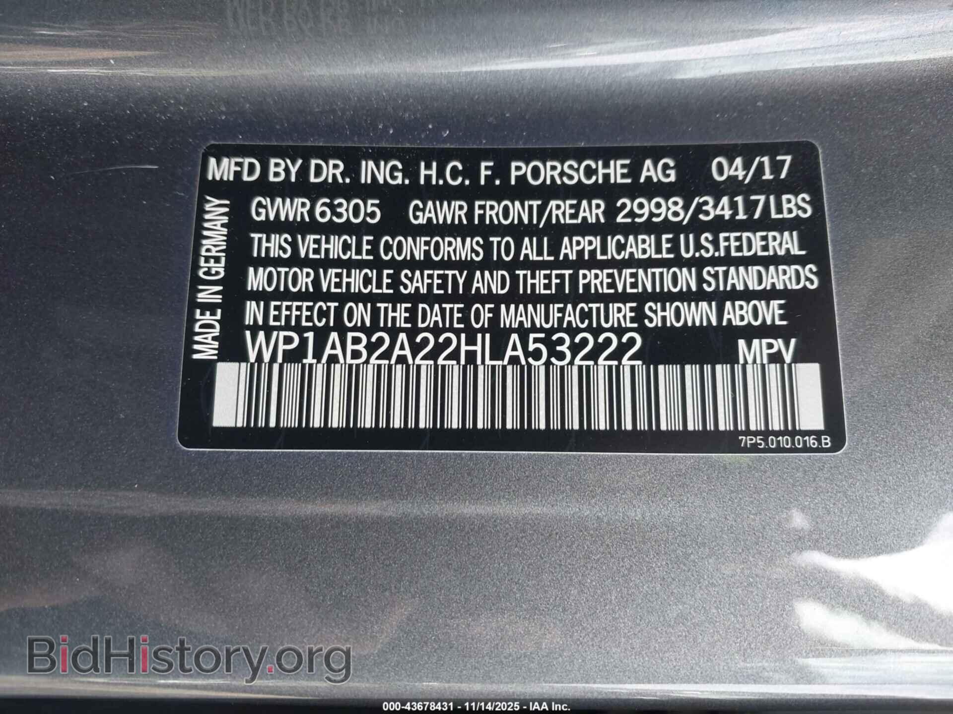 2017 PORSCHE CAYENNE - VIN: WP1AB2A22HLA53222 - Фото 9