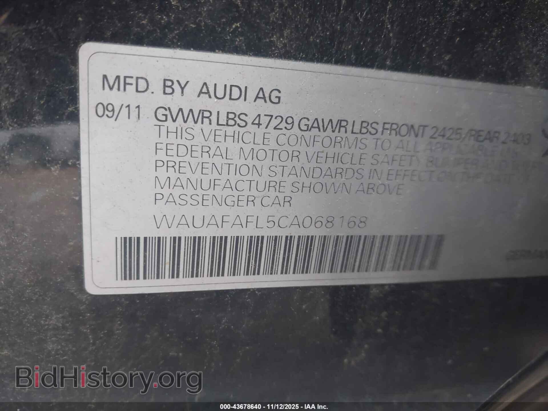 2012 AUDI A4 - VIN: WAUAFAFL5CA068168 - Фото 9
